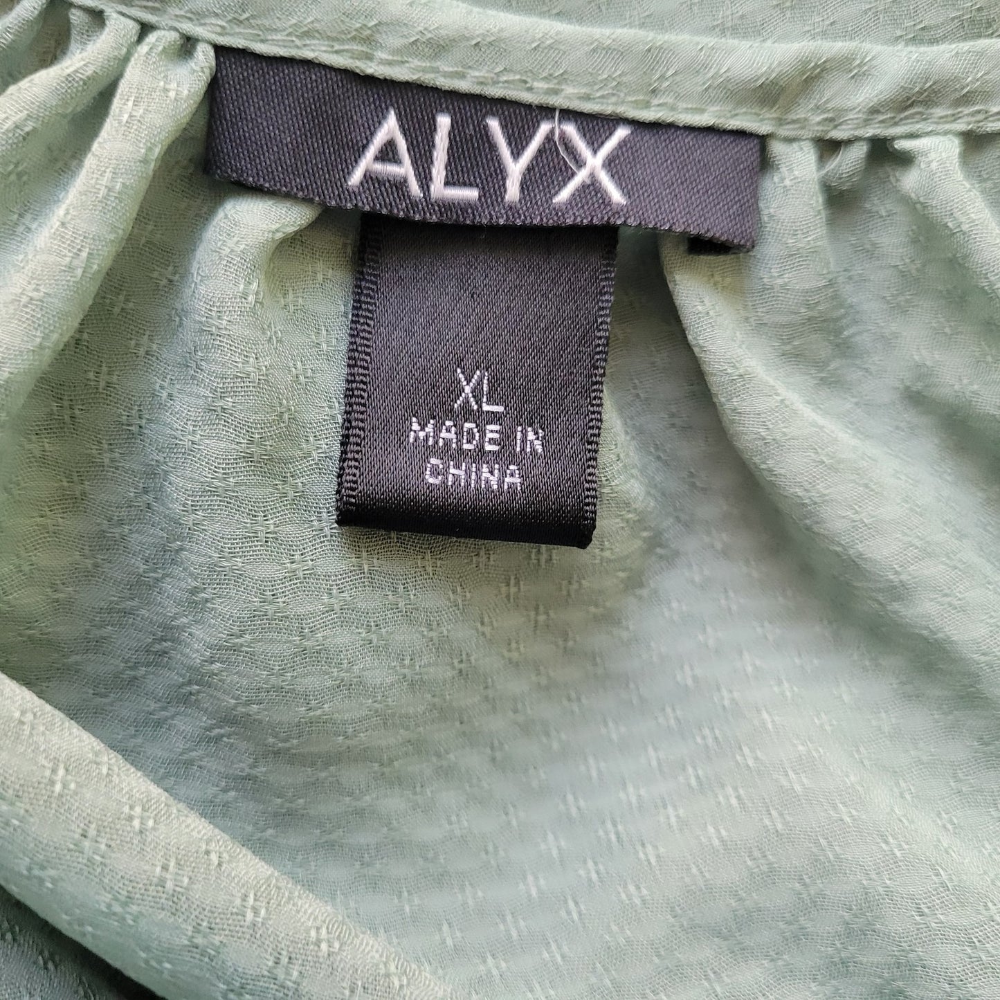 Alyx Womens Top Extra Large XL Sheer Crochet 3/4 Sleeve Green Lined Under Tank