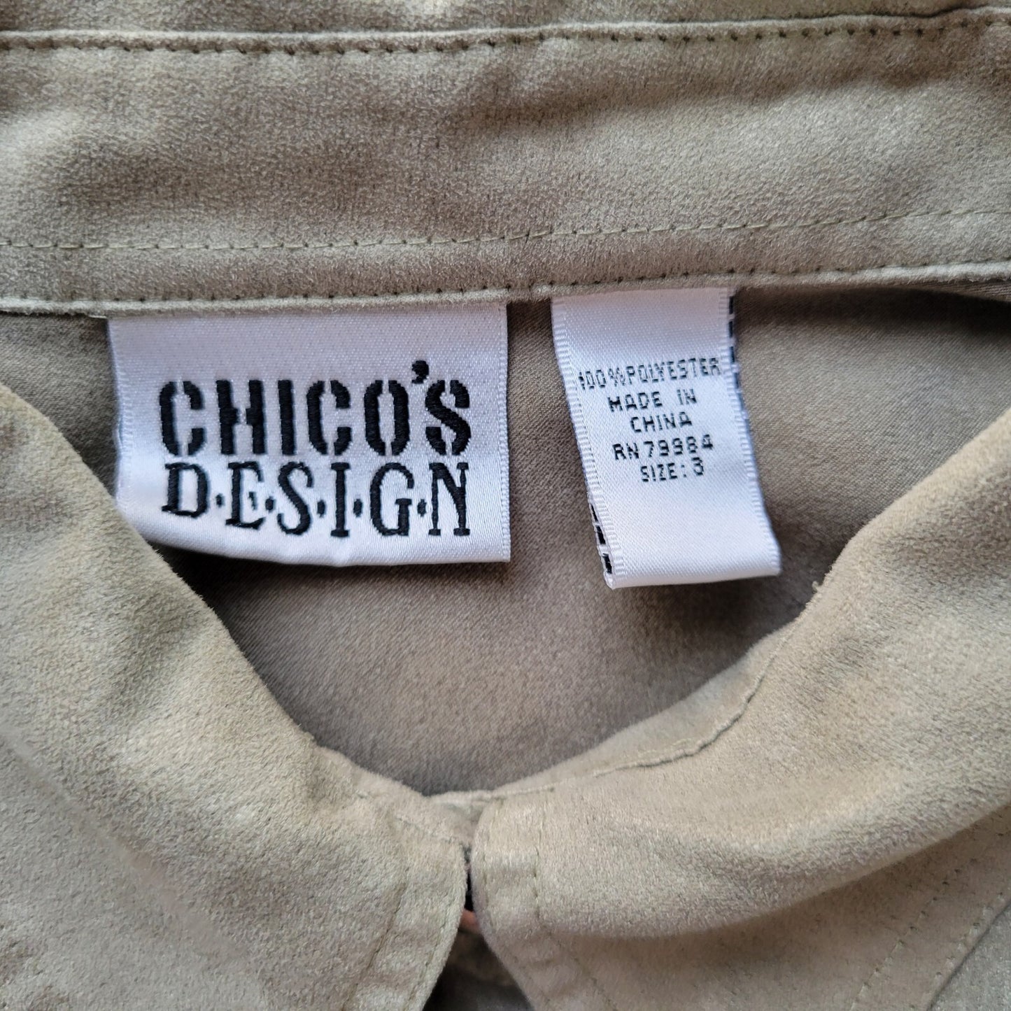 Chicos Design Womens Top 3 Standard XL Soft Green Velour Lightweight Button Up