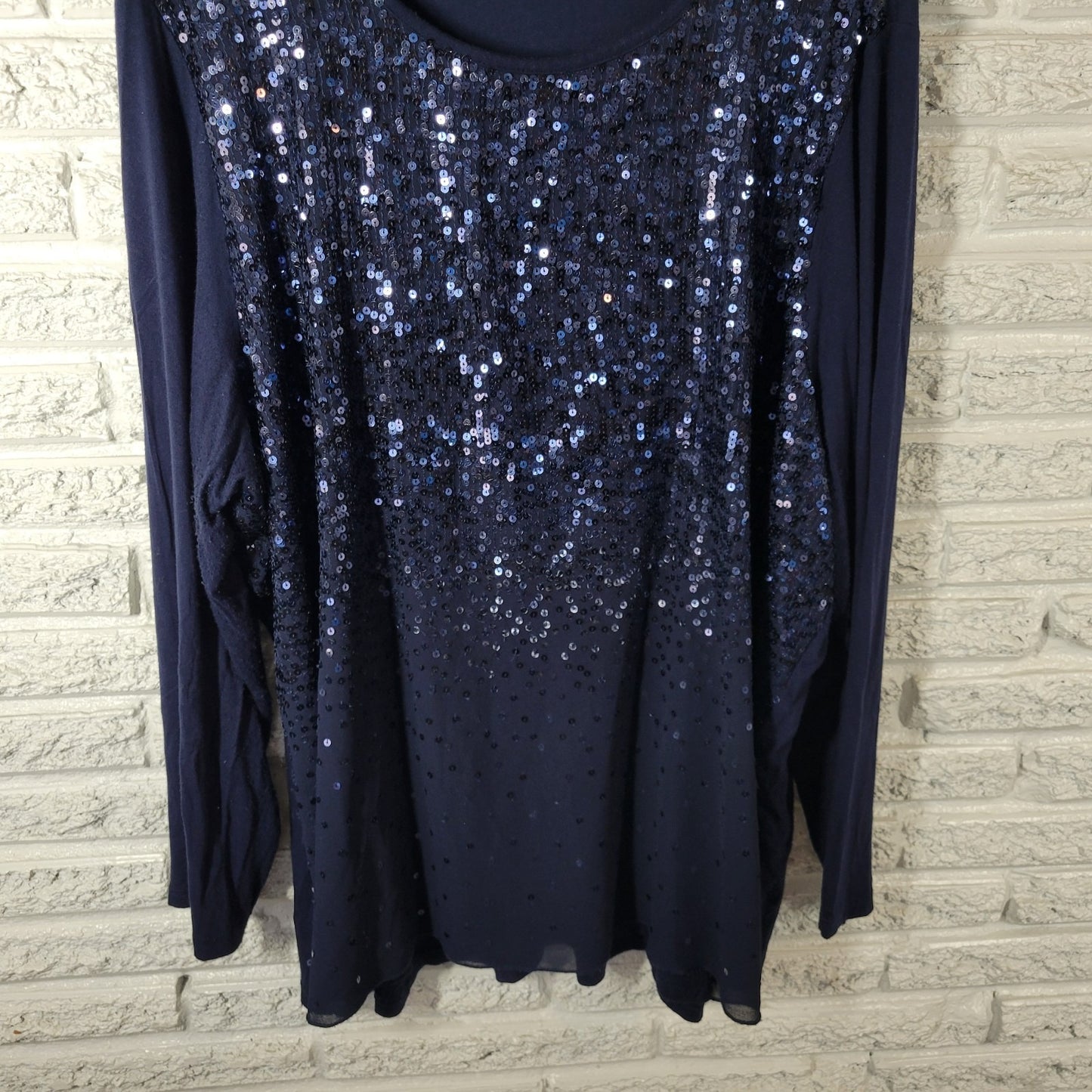 Joan Rivers Womens Top 3X Plus Tunic Blue Sequins Lined Party Career Sparkle