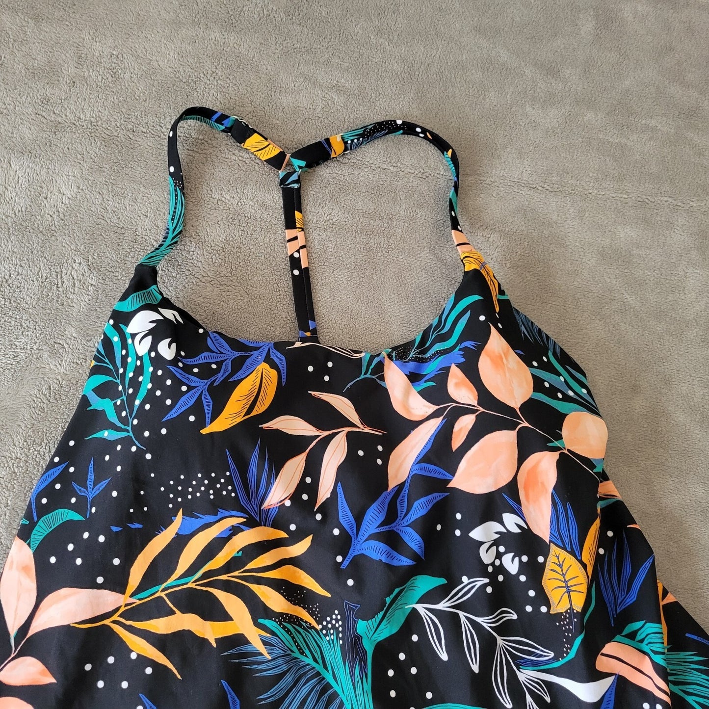 Maurices Womens Swim Top Extra Large TBack Blue Pink Floral Adjustable Spaghetti