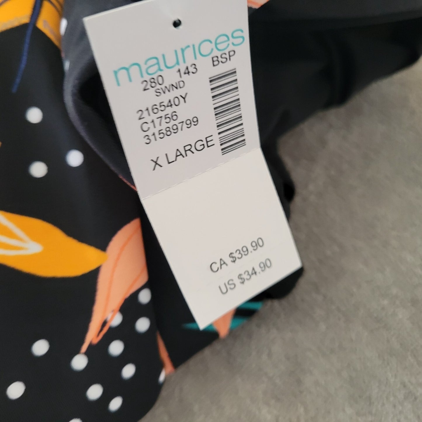 Maurices Womens Swim Top Extra Large TBack Blue Pink Floral Adjustable Spaghetti