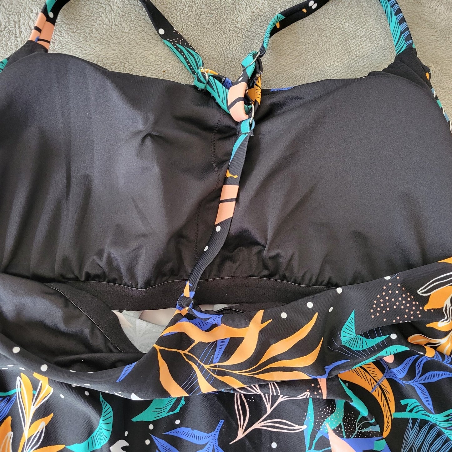 Maurices Womens Swim Top Extra Large TBack Blue Pink Floral Adjustable Spaghetti