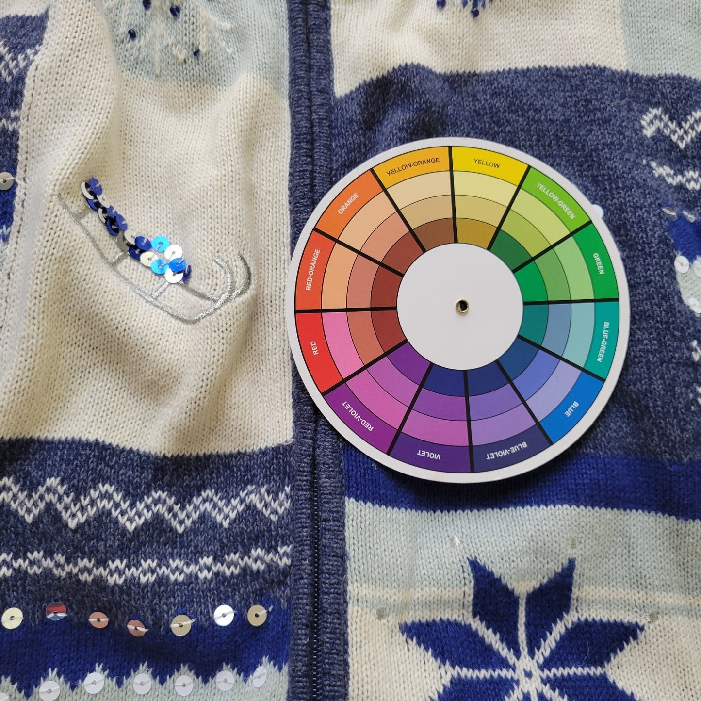 Classic Elements Womens Sweater XL Cardigan Snowflake Blue Beaded Sequins Winter