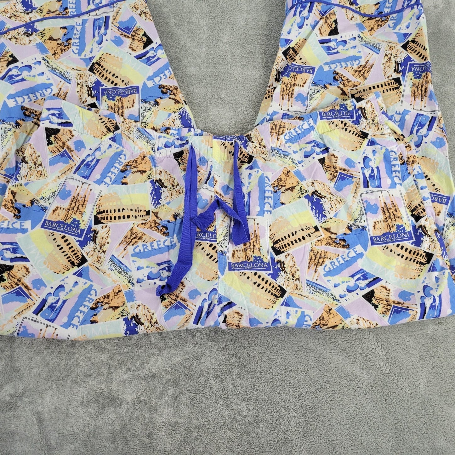Joyspun Womens Pajama Pants XL Capri Drawstring Greece Barcelona Blue Comfy