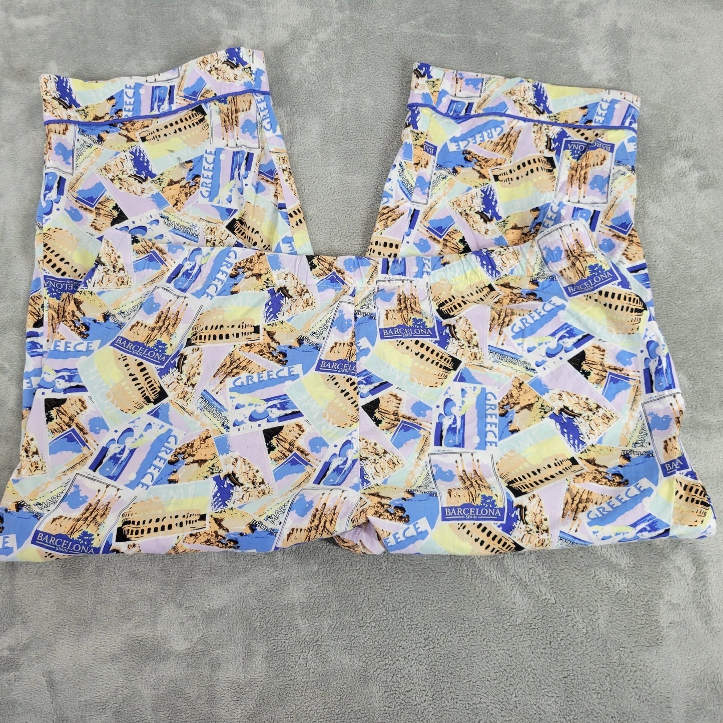 Joyspun Womens Pajama Pants XL Capri Drawstring Greece Barcelona Blue Comfy