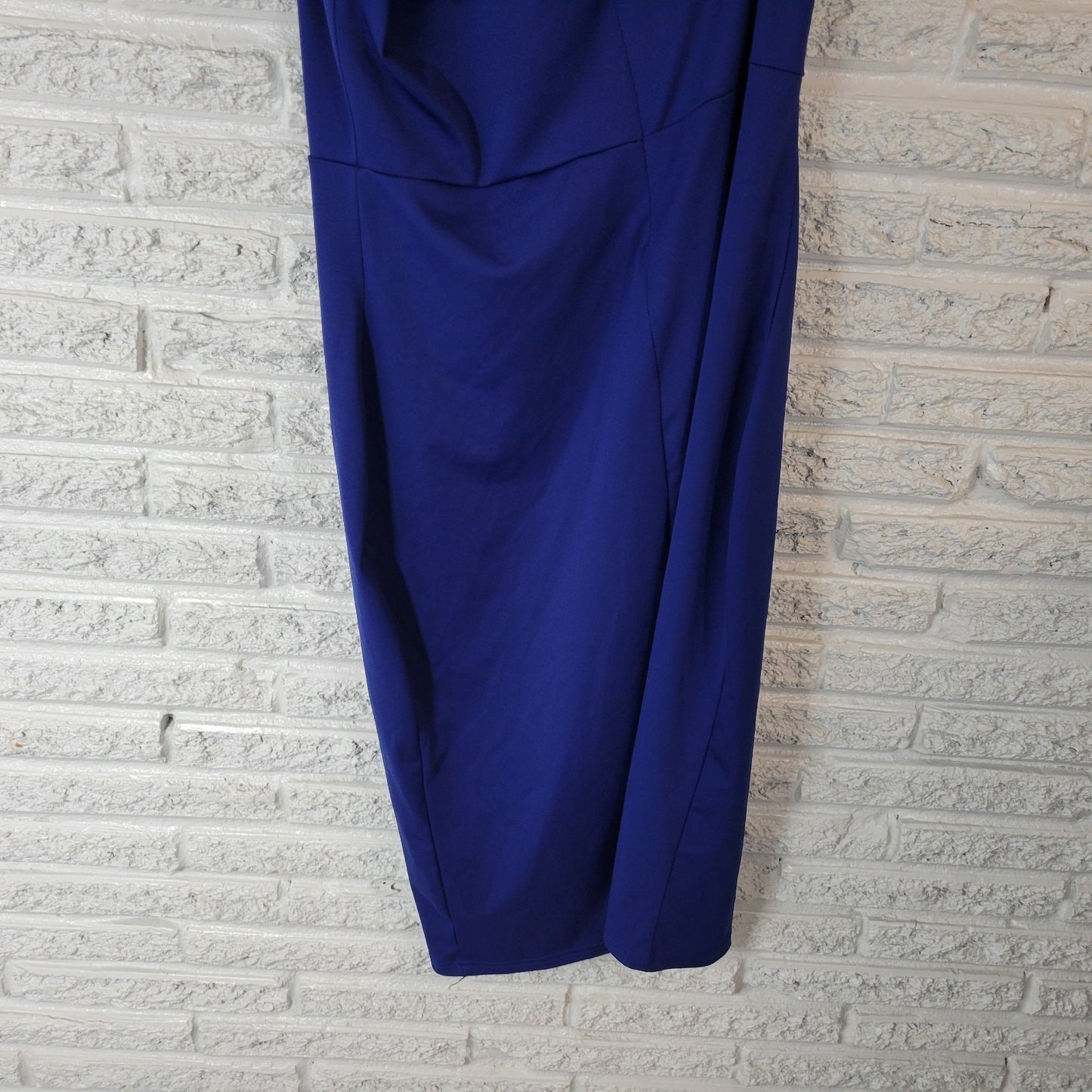 Mokoru Womens Dress XXL Plus One Shoulder Sheath Ruffle Sleeve Blue Party Zip Up