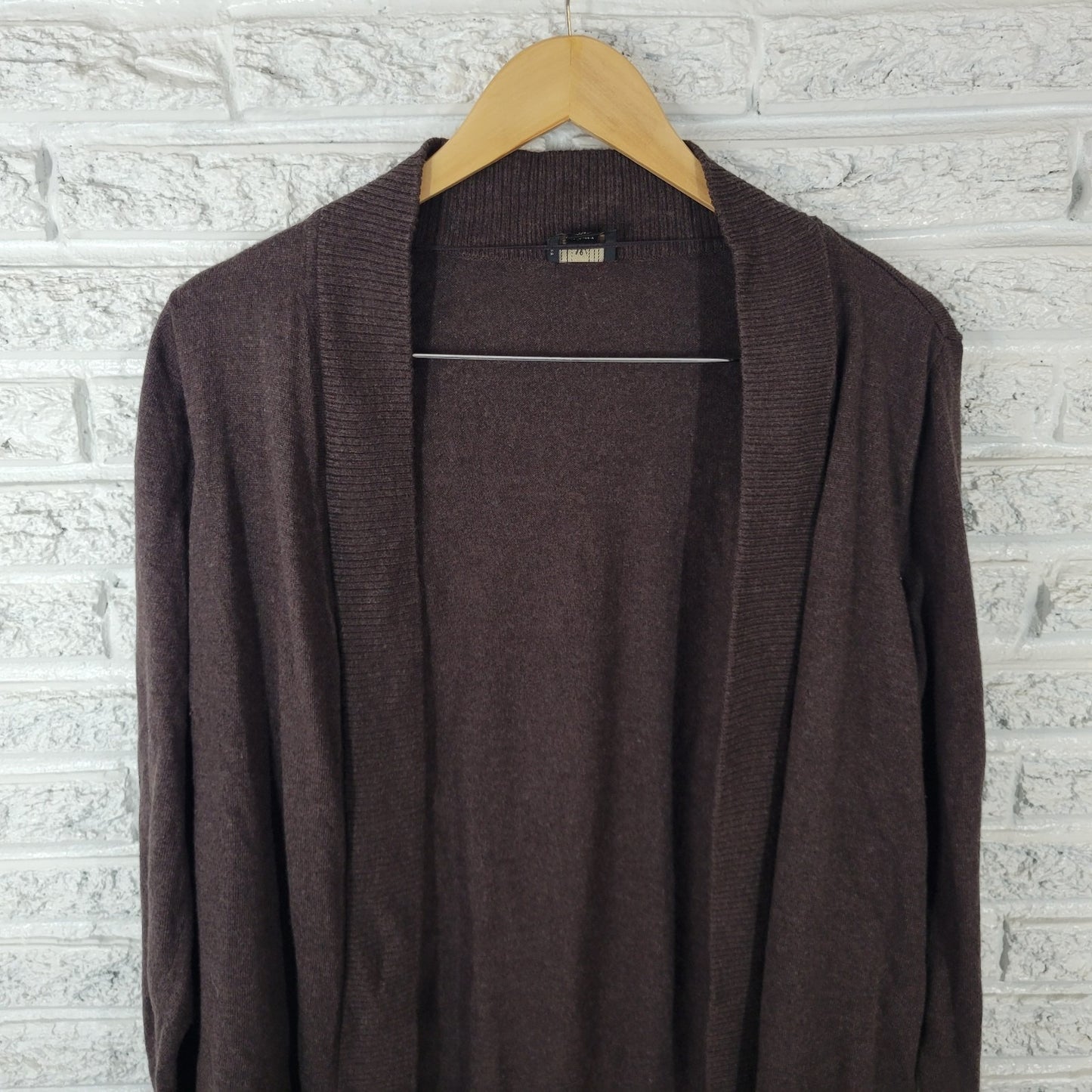 Worthington Womens Sweater 1X Plus Cardigan Open Brown Cotton Blend Comfy Casual