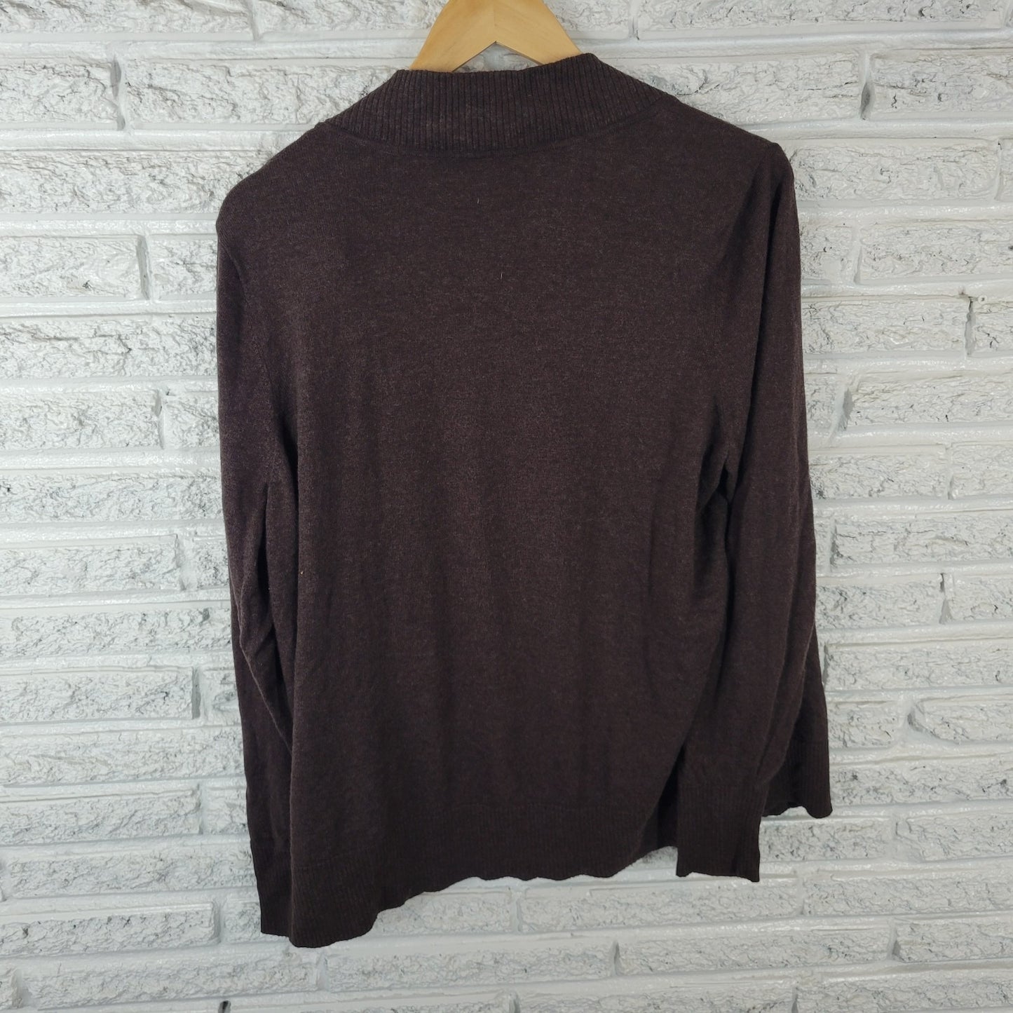 Worthington Womens Sweater 1X Plus Cardigan Open Brown Cotton Blend Comfy Casual