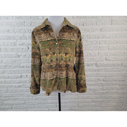 Christopher Banks Womens Jacket Extra Large Blazer Brown Geometric Corduroy Snap