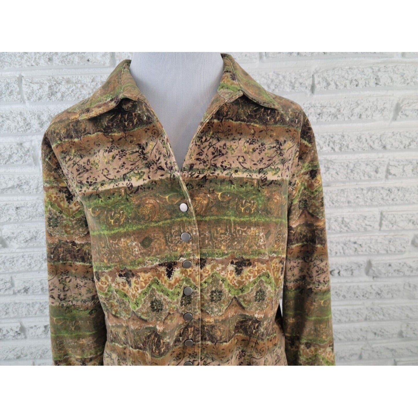 Christopher Banks Womens Jacket Extra Large Blazer Brown Geometric Corduroy Snap