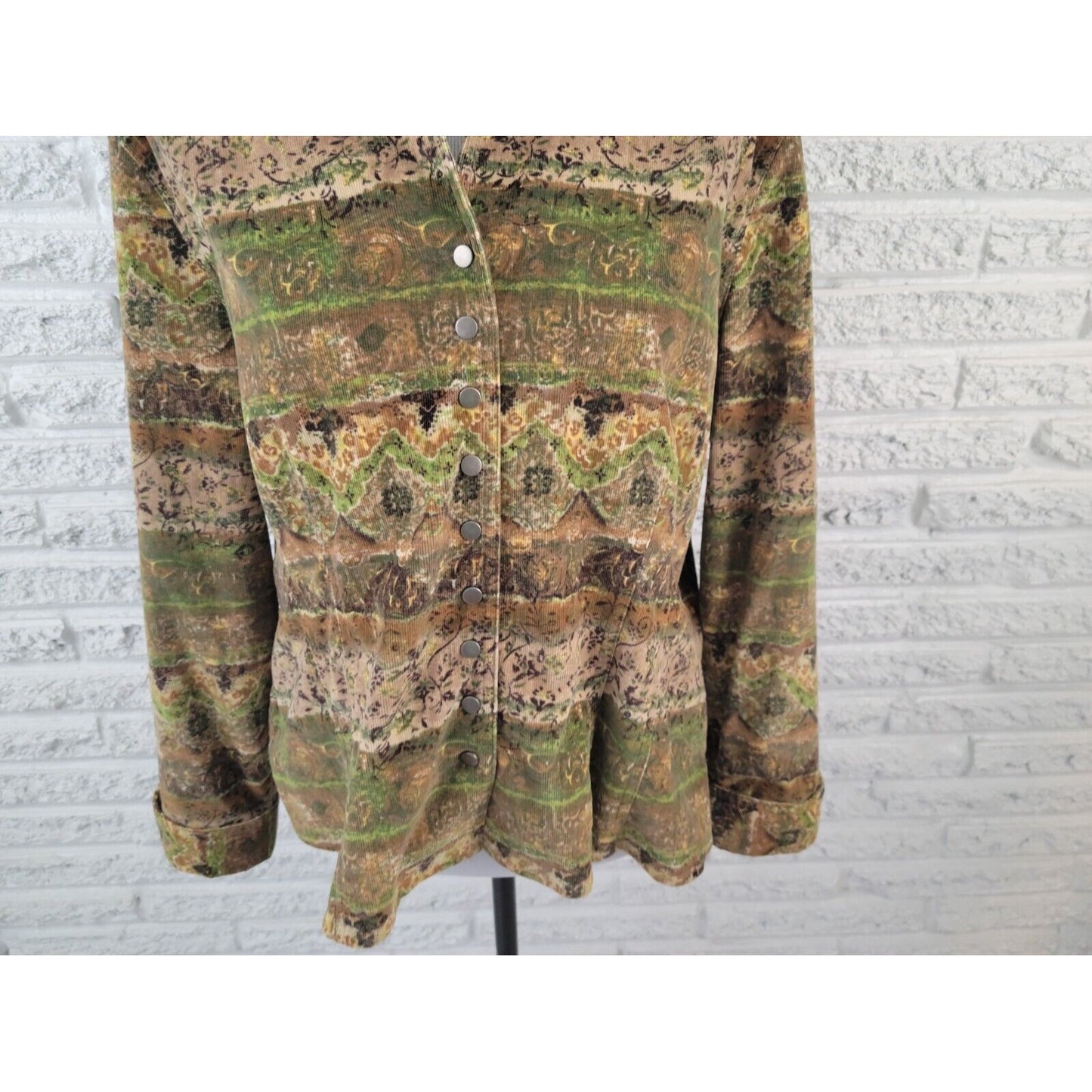 Christopher Banks Womens Jacket Extra Large Blazer Brown Geometric Corduroy Snap