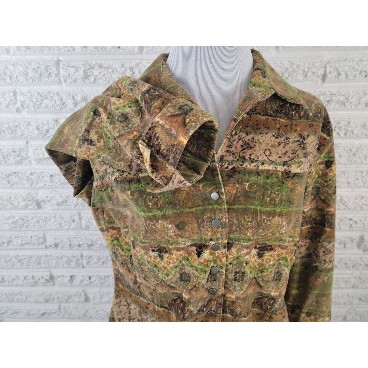 Christopher Banks Womens Jacket Extra Large Blazer Brown Geometric Corduroy Snap