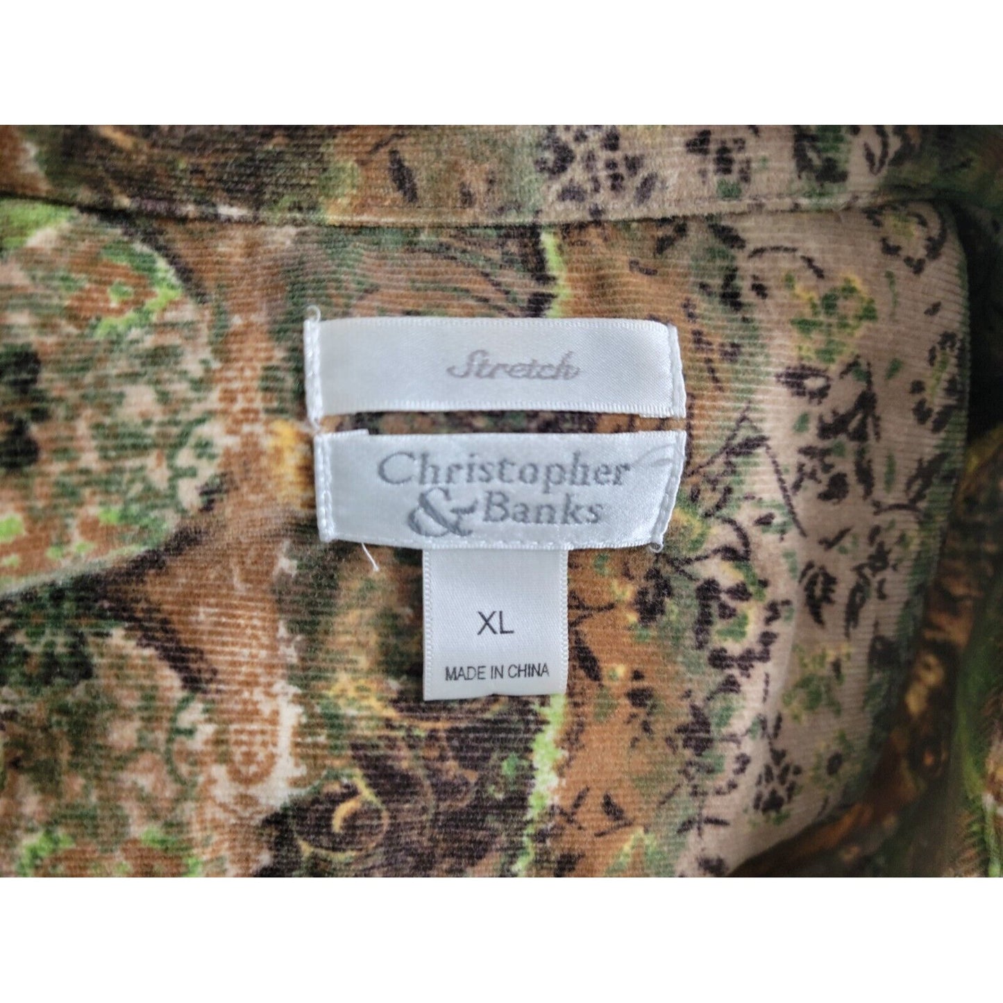 Christopher Banks Womens Jacket Extra Large Blazer Brown Geometric Corduroy Snap