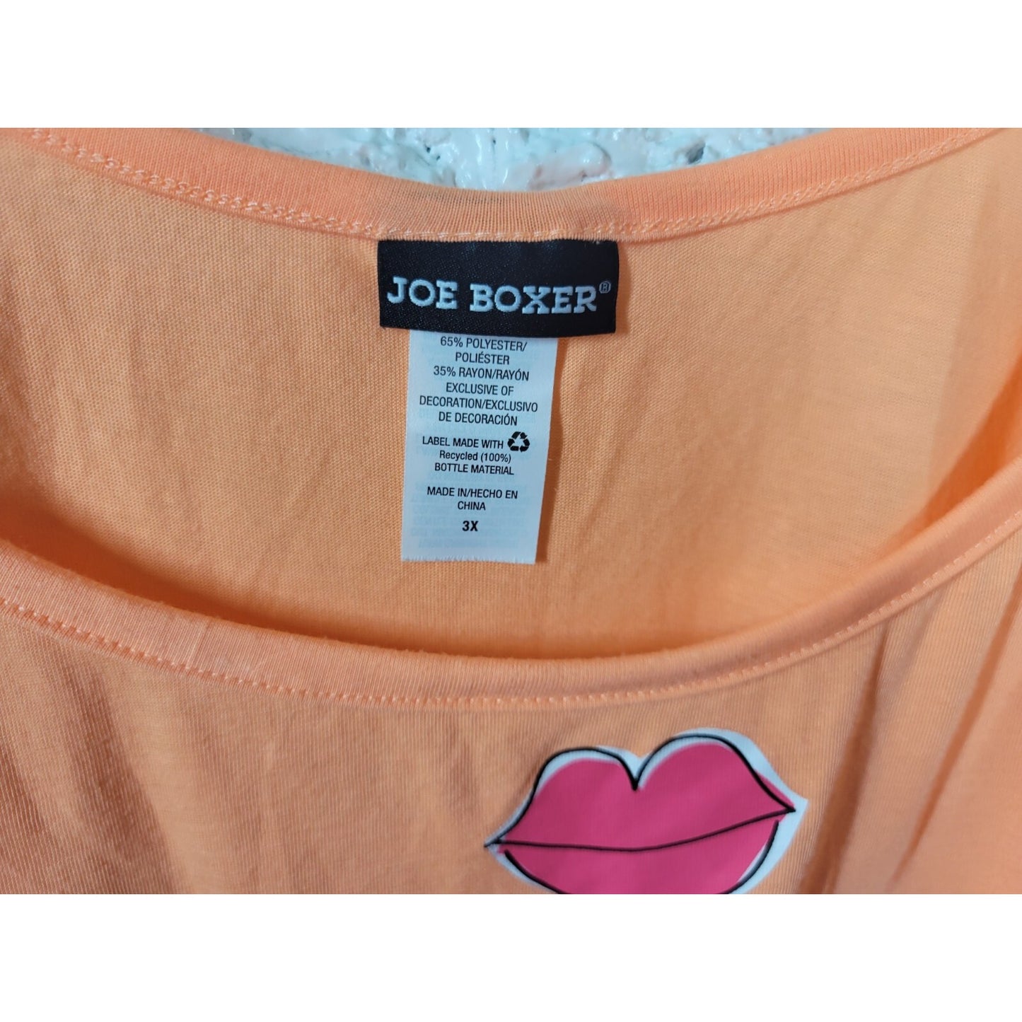 Joe Boxer Womens Top 3X Pajama Cami Pucker Up Lips Orange Poly Blend Lace Hem