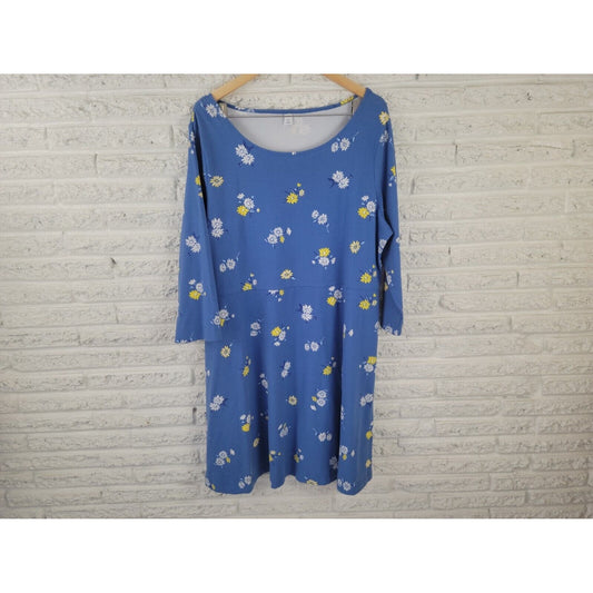 Old Navy Womens Dress XXL Shirt Fit Flare 3/4 Sleeve Blue Floral Pullover Boat