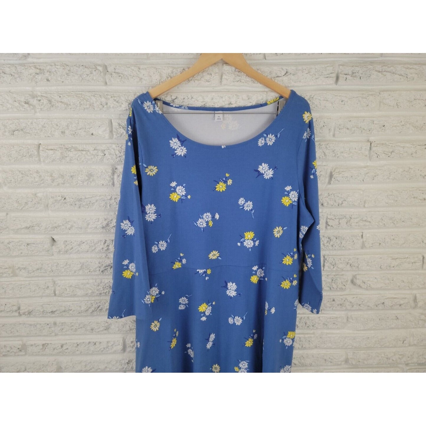 Old Navy Womens Dress XXL Shirt Fit Flare 3/4 Sleeve Blue Floral Pullover Boat