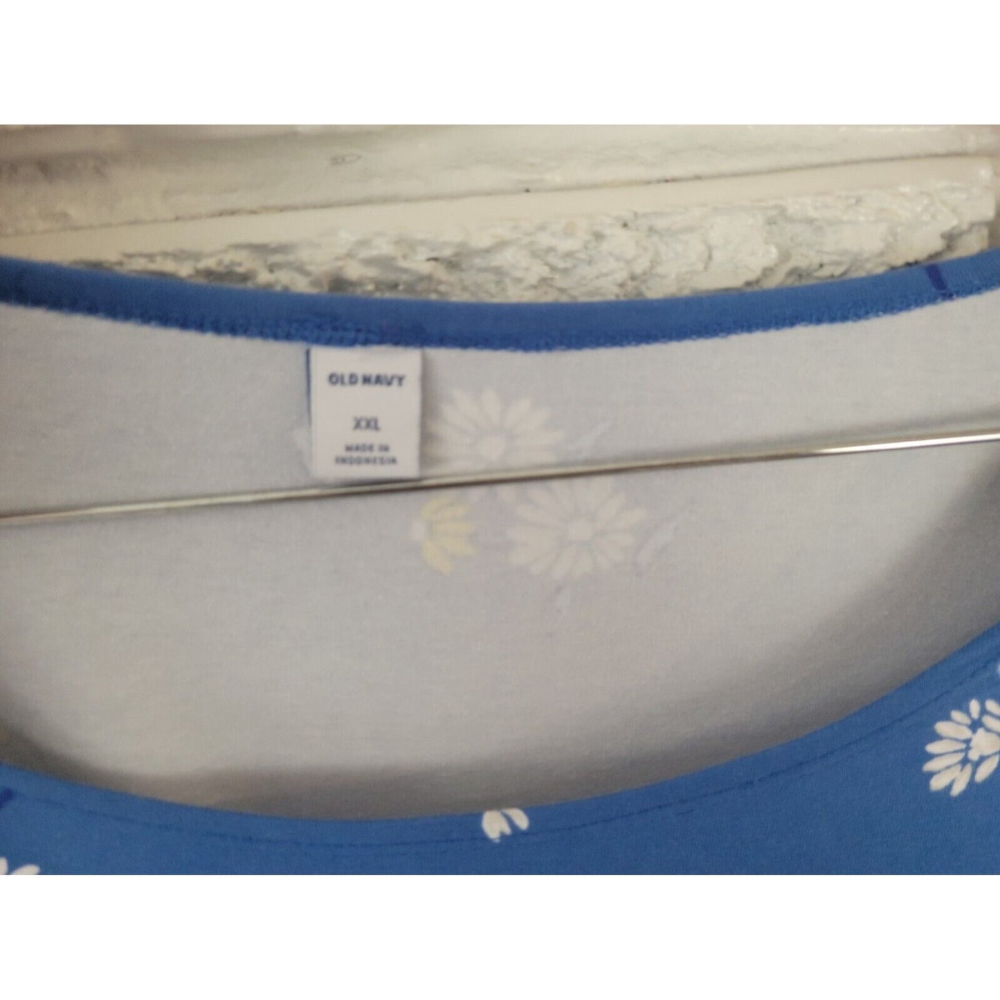 Old Navy Womens Dress XXL Shirt Fit Flare 3/4 Sleeve Blue Floral Pullover Boat