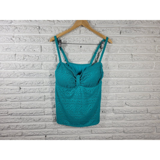 Catalina Womens Swim Top 2X Plus Adjustable Spaghetti Strap Aqua Blue Lace Bra