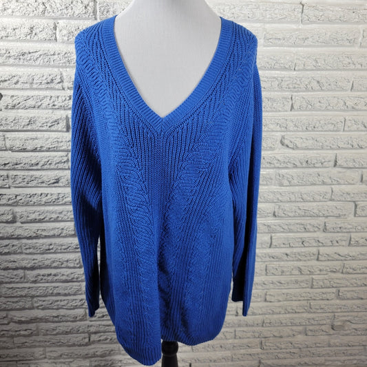 Croft Barrow Women Sweater 2X Plus Pullover Long Sleeve Blue Tight Knit Casual