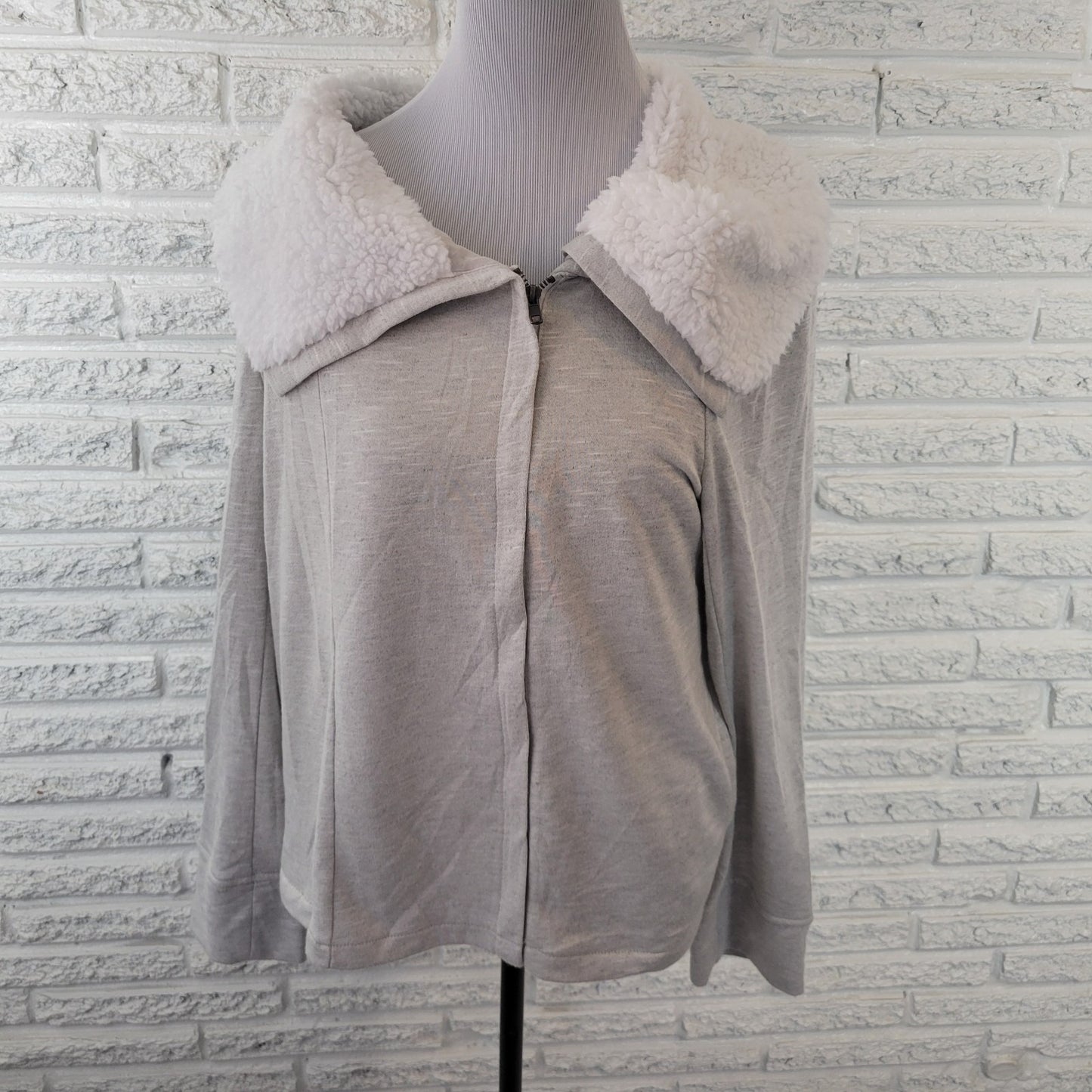 INC International Womens Sweatshirt XL Zip Faux Fur Collar Rayon Lined Sequins