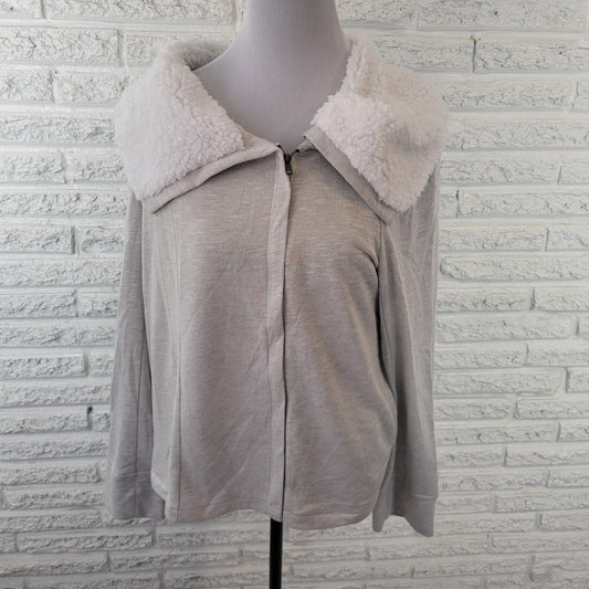 INC International Womens Sweatshirt XL Zip Faux Fur Collar Rayon Lined Sequins