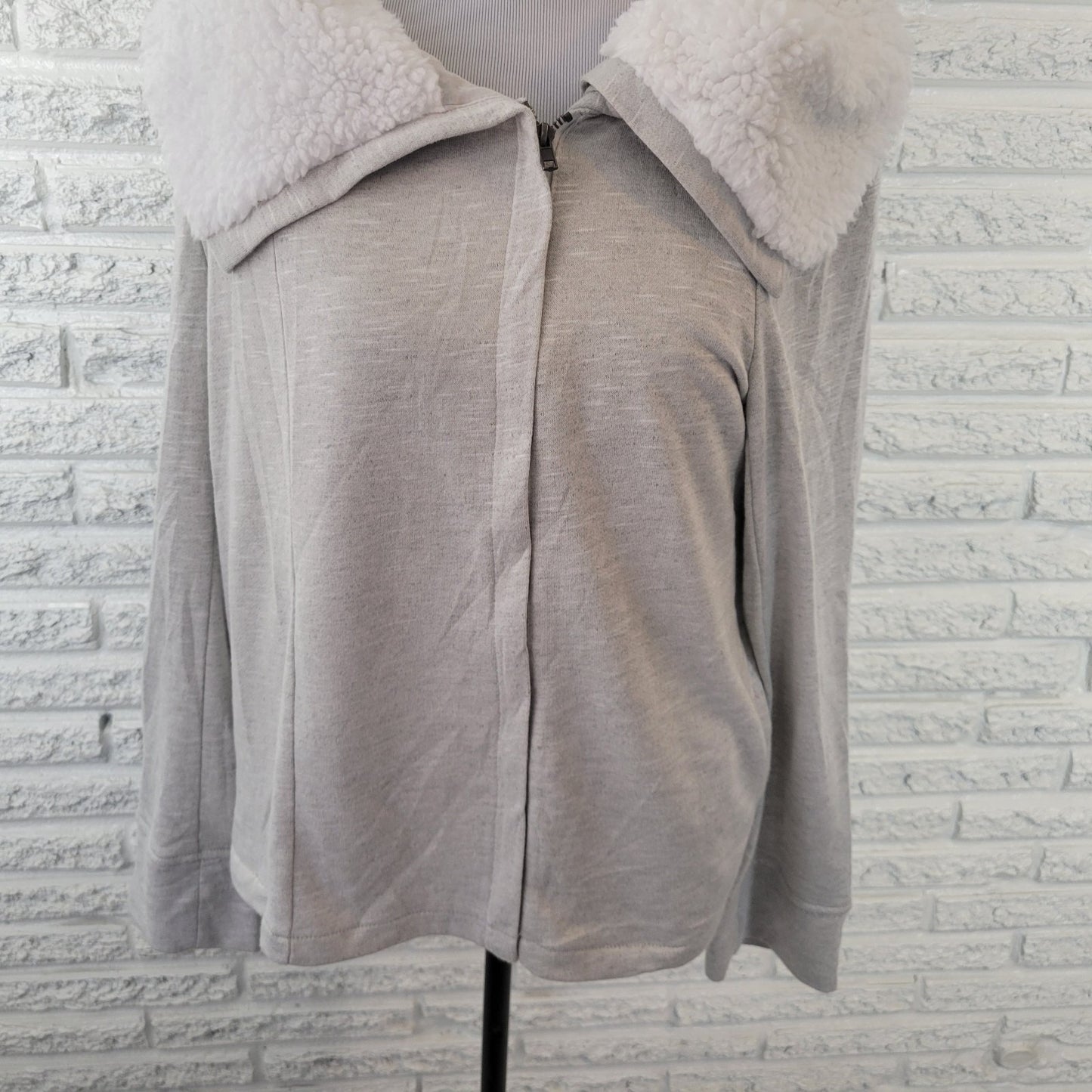 INC International Womens Sweatshirt XL Zip Faux Fur Collar Rayon Lined Sequins