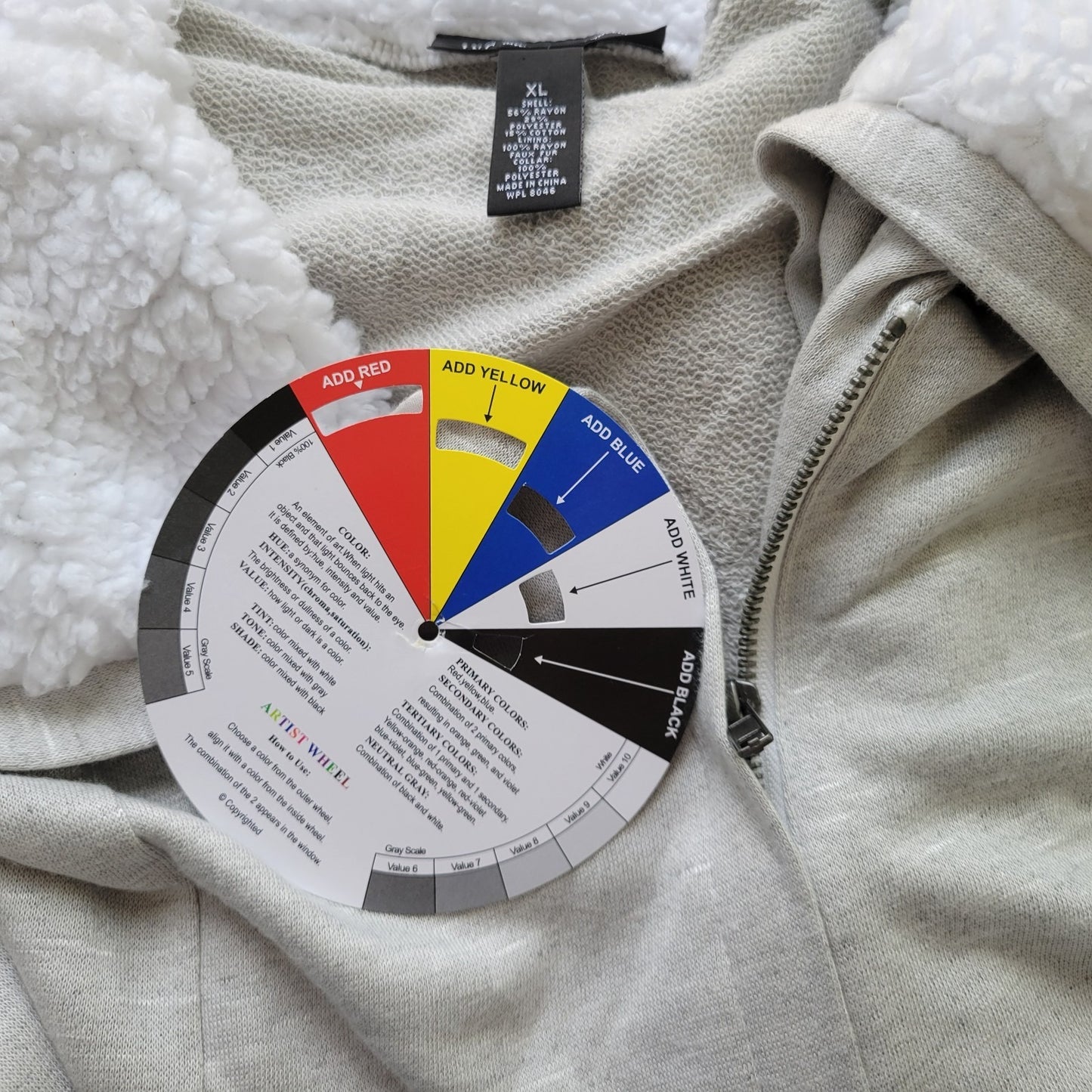 INC International Womens Sweatshirt XL Zip Faux Fur Collar Rayon Lined Sequins