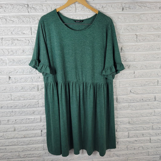 Shein Curve Womens Dress 3XL Plus Bell Sleeve Green Comfy Casual Knee Length