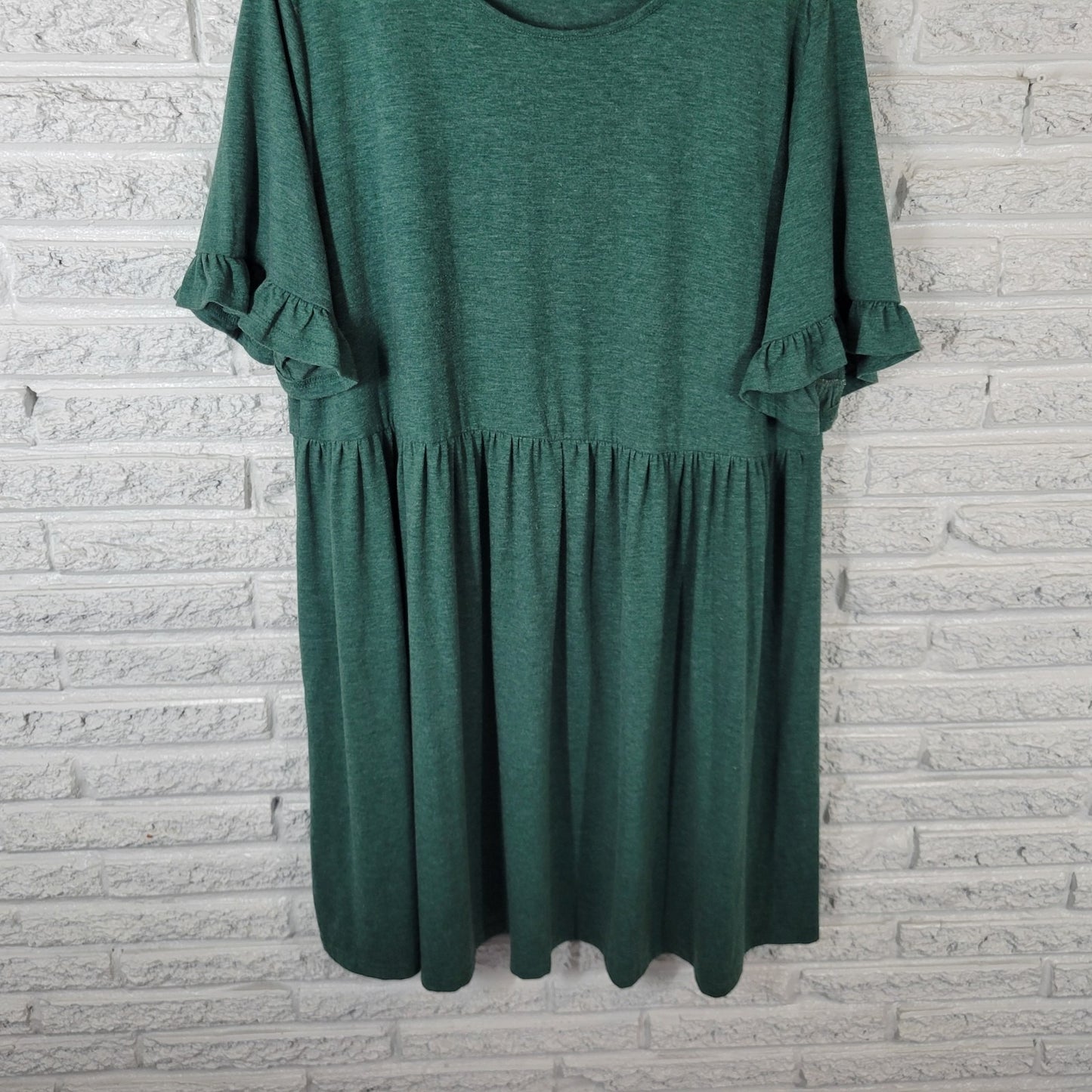 Shein Curve Womens Dress 3XL Plus Bell Sleeve Green Comfy Casual Knee Length