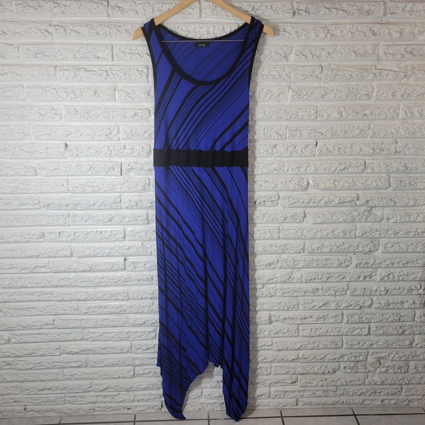 Apt 9 Womens Dress 0X Plus Maxi Tank Sheath Blue Black Stripe Handkerchief Hem
