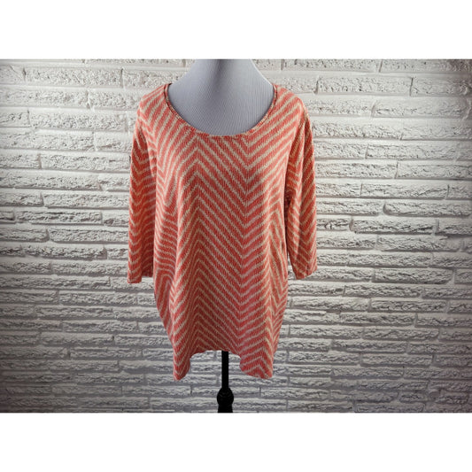 Catherines Womens Top 2X Plus Tee Short Sleeve Zig Zag Pink Cotton Blend