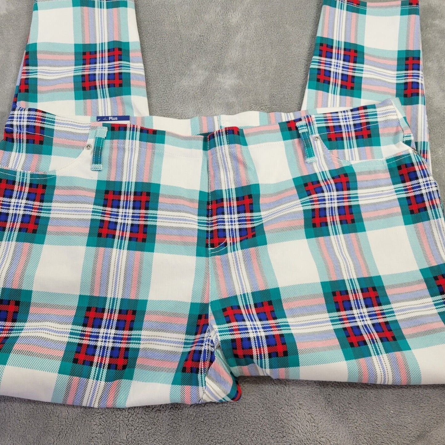 Terra Sky Womens Pants 3X 24W 26W Pull On Cropped Red Green Plaid Cotton Blend