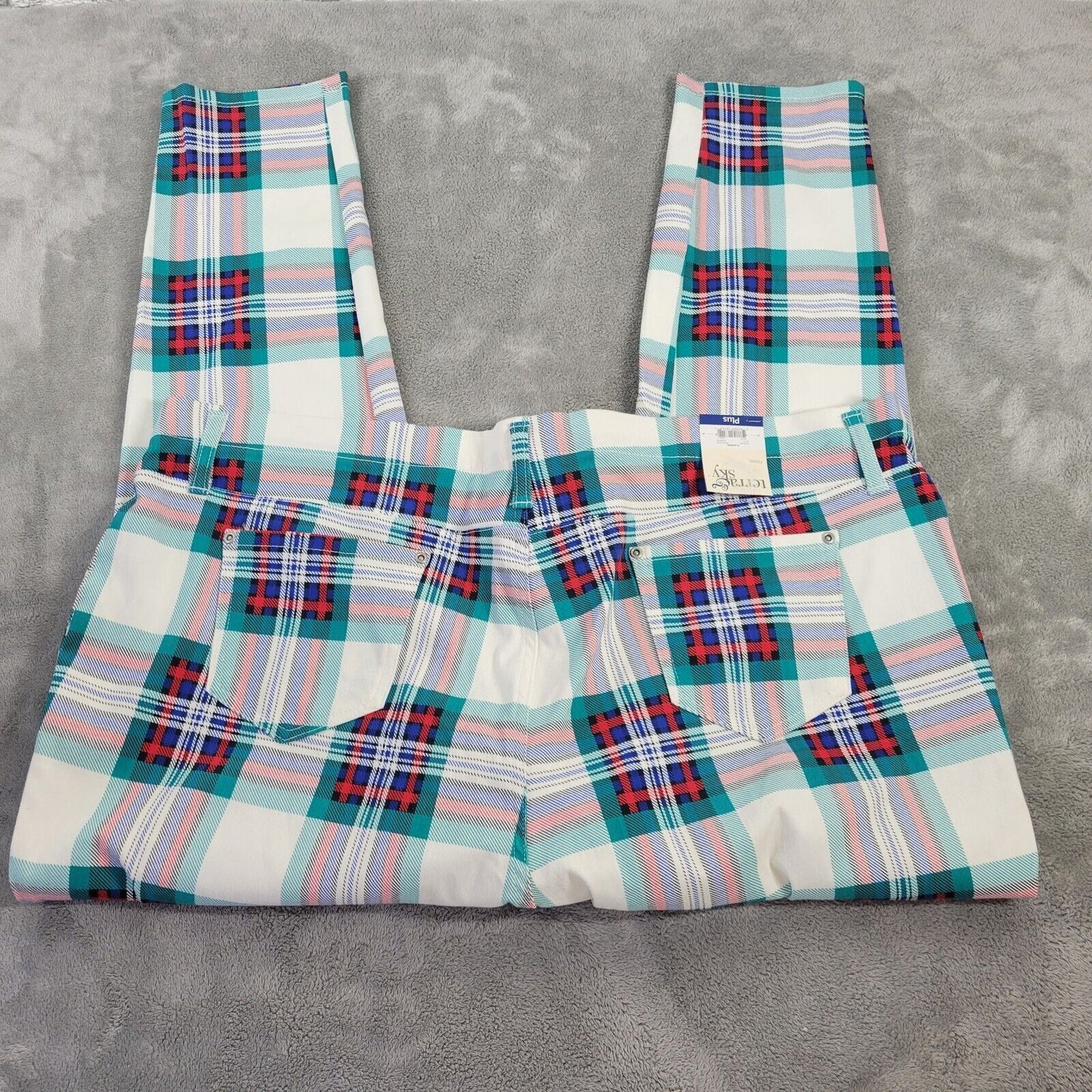 Terra Sky Womens Pants 3X 24W 26W Pull On Cropped Red Green Plaid Cotton Blend