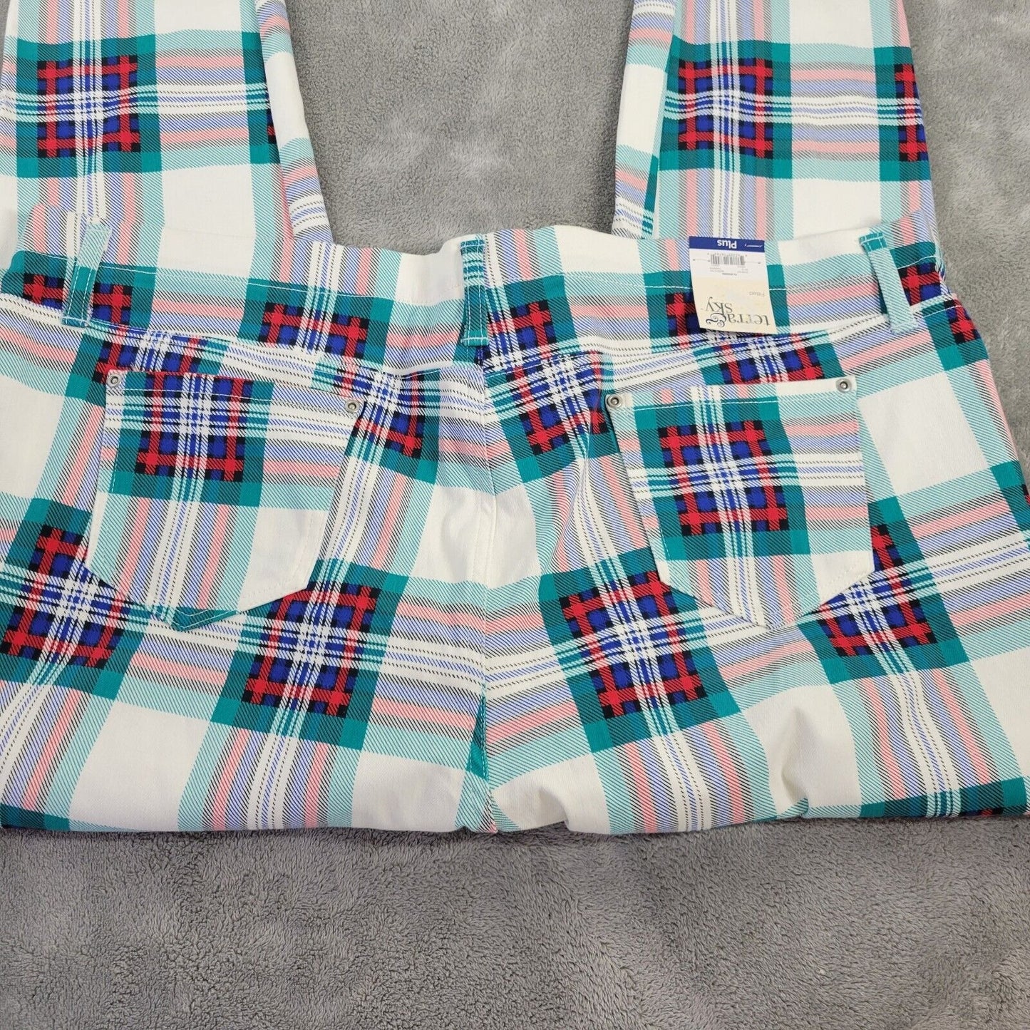 Terra Sky Womens Pants 3X 24W 26W Pull On Cropped Red Green Plaid Cotton Blend
