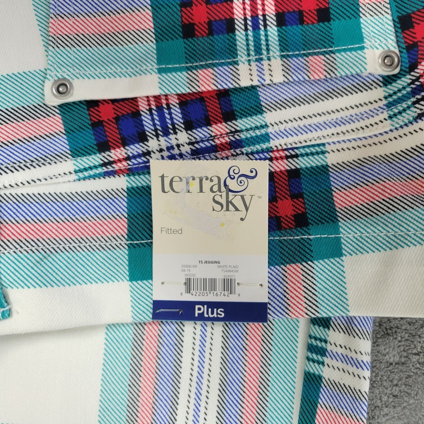 Terra Sky Womens Pants 3X 24W 26W Pull On Cropped Red Green Plaid Cotton Blend