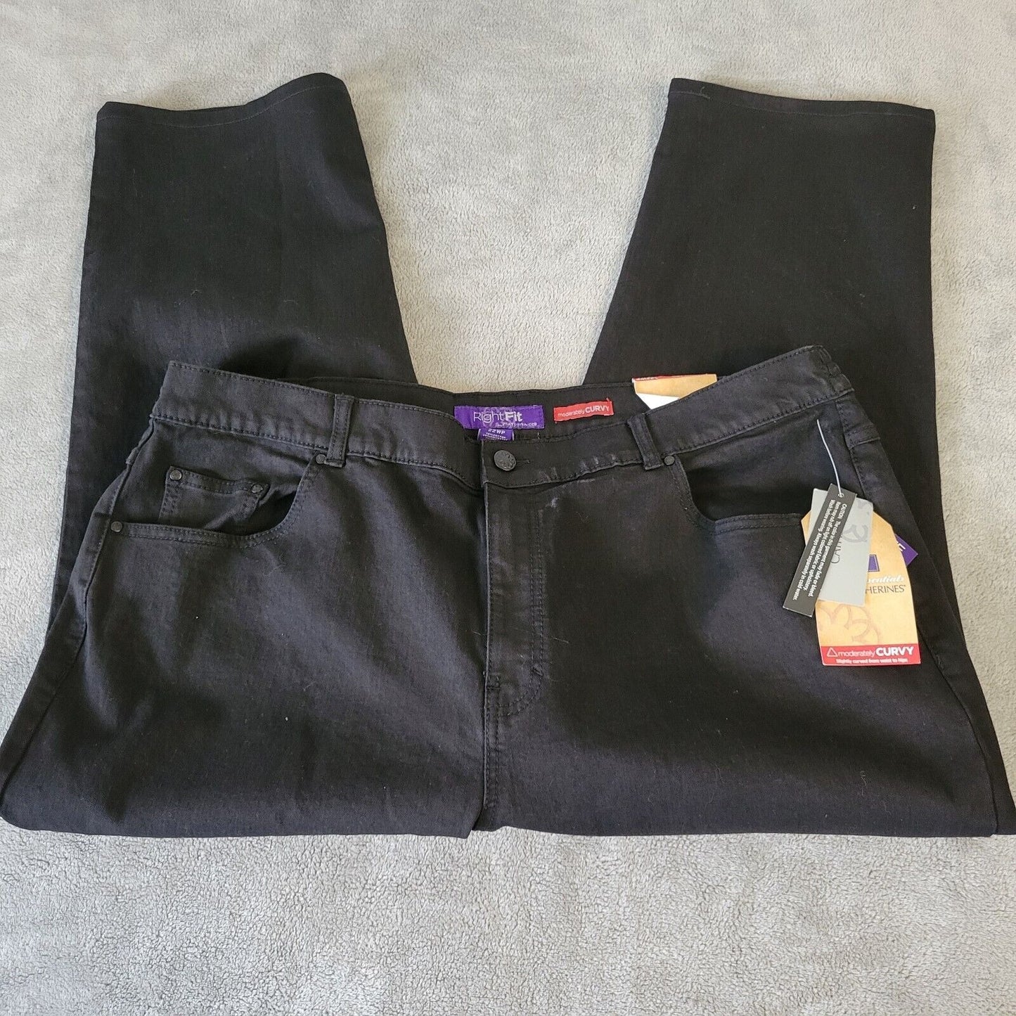 Catherines Right Fit Womens Jeans 22WP Plus Petite Capri Curvy Zip Black Denim