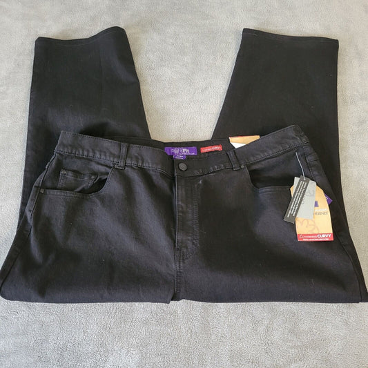 Catherines Right Fit Womens Jeans 22WP Plus Petite Capri Curvy Zip Black Denim