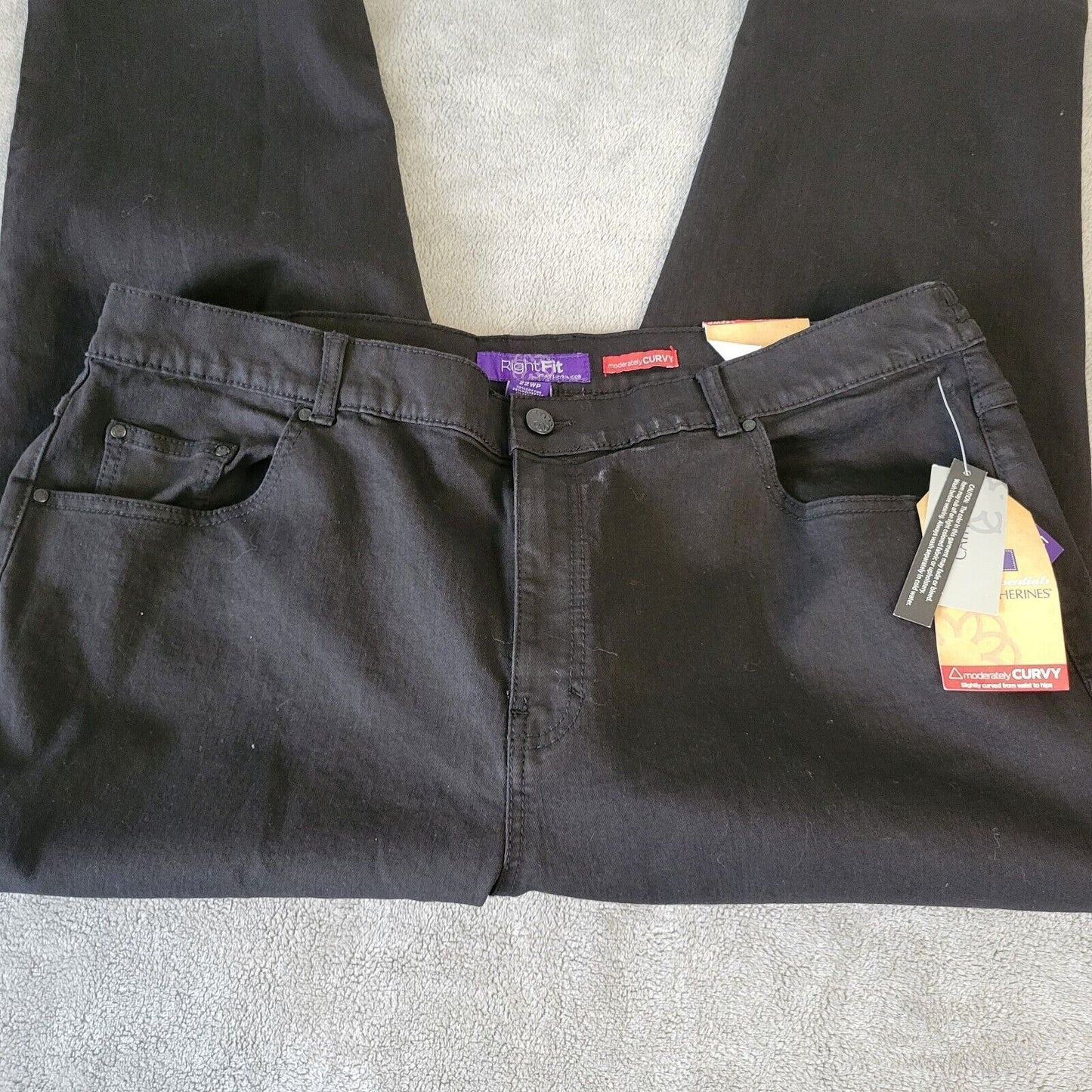 Catherines Right Fit Womens Jeans 22WP Plus Petite Capri Curvy Zip Black Denim