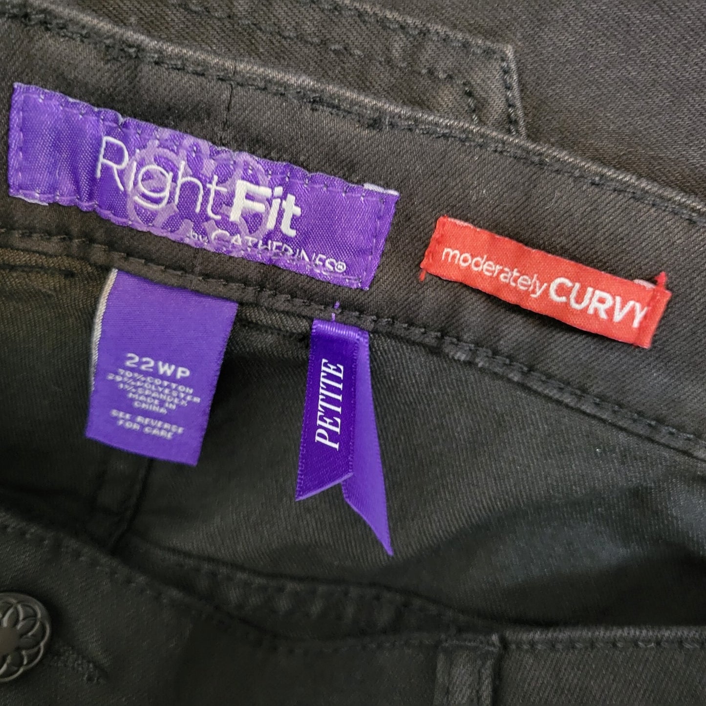 Catherines Right Fit Womens Jeans 22WP Plus Petite Capri Curvy Zip Black Denim