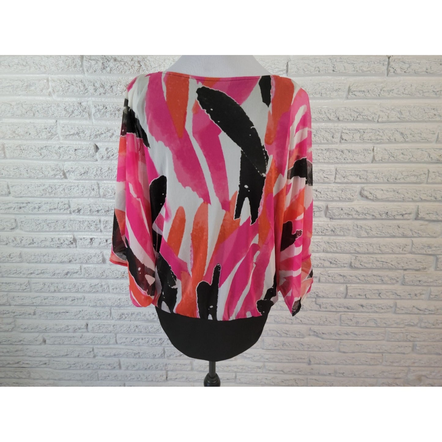 Alfani Womens Top 0X Plus Tunic Batwing Pink Watercolor Lined Sequins Career