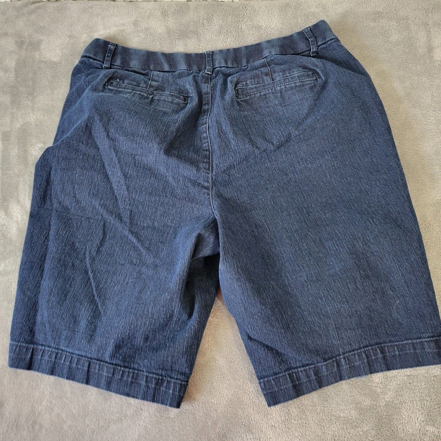 St Johns Bay Womens Shorts 16W Bermuda Dark Blue Denim Elastic Waist Zip Fly