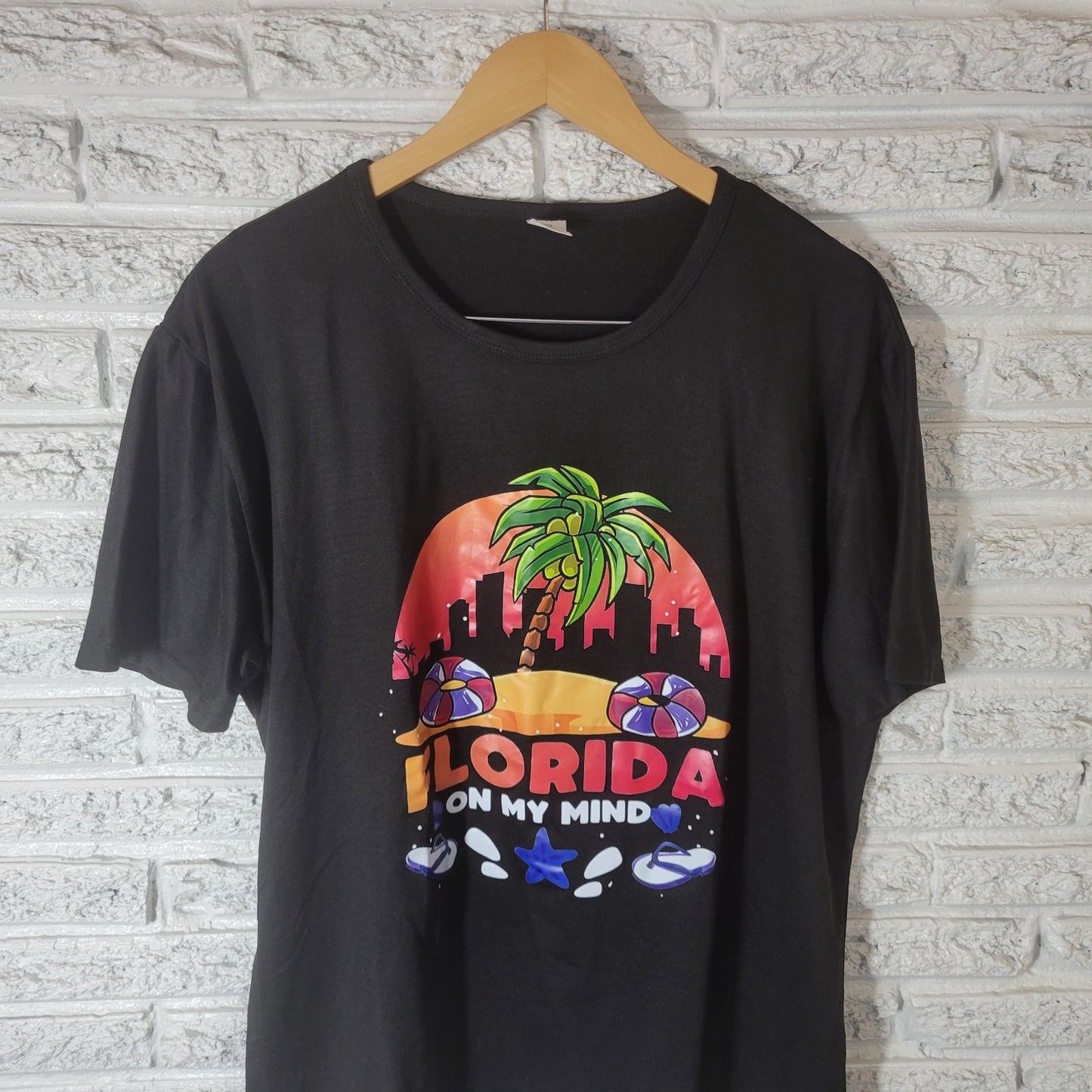 Florida On My Mind Womens Top 2XL Plus Tee Short Sleeve Black Polyester Souvenir