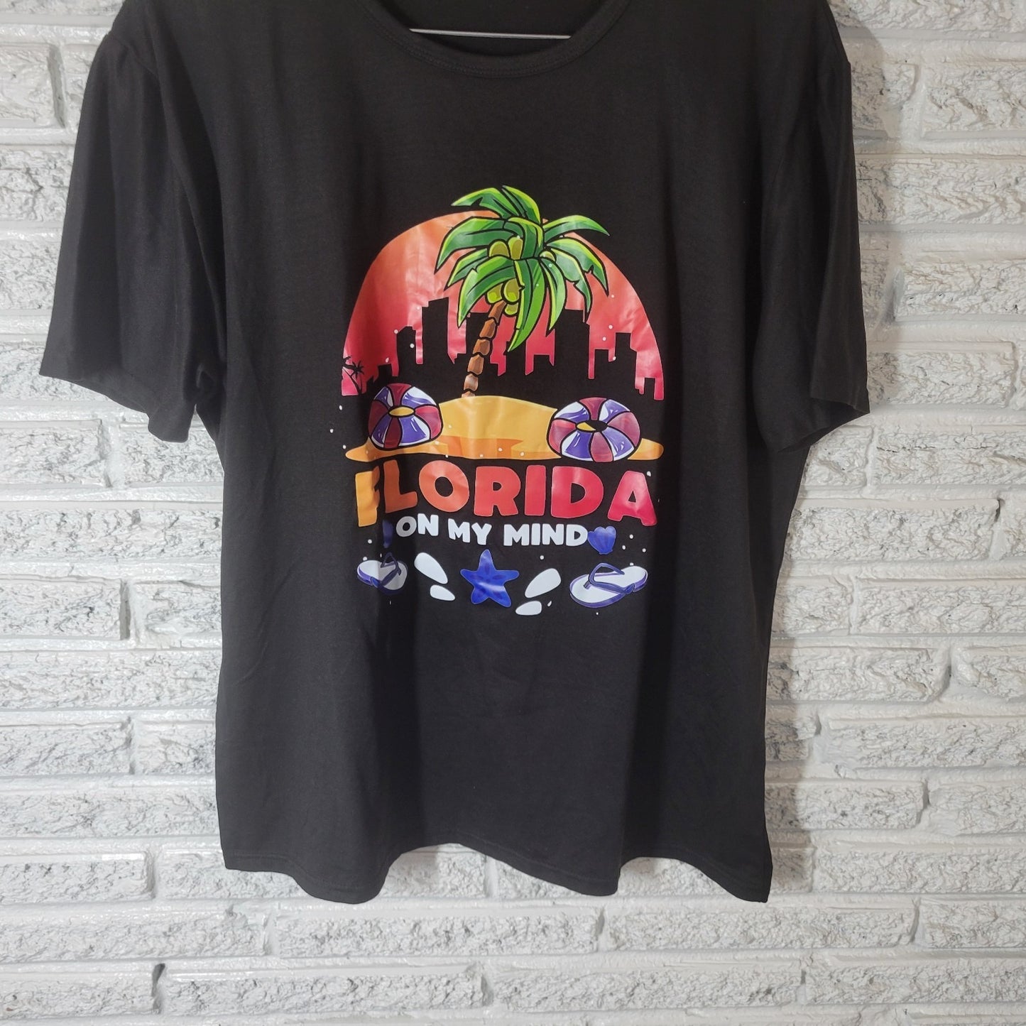 Florida On My Mind Womens Top 2XL Plus Tee Short Sleeve Black Polyester Souvenir