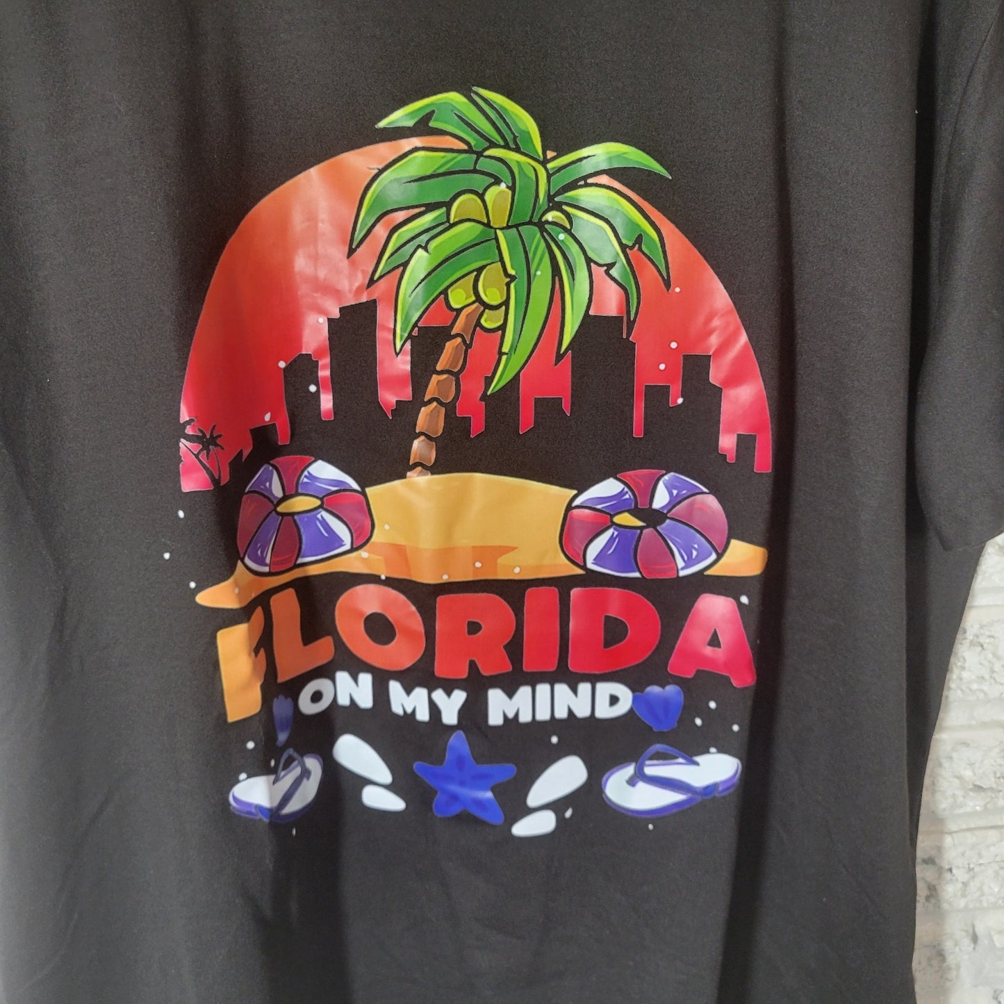 Florida On My Mind Womens Top 2XL Plus Tee Short Sleeve Black Polyester Souvenir