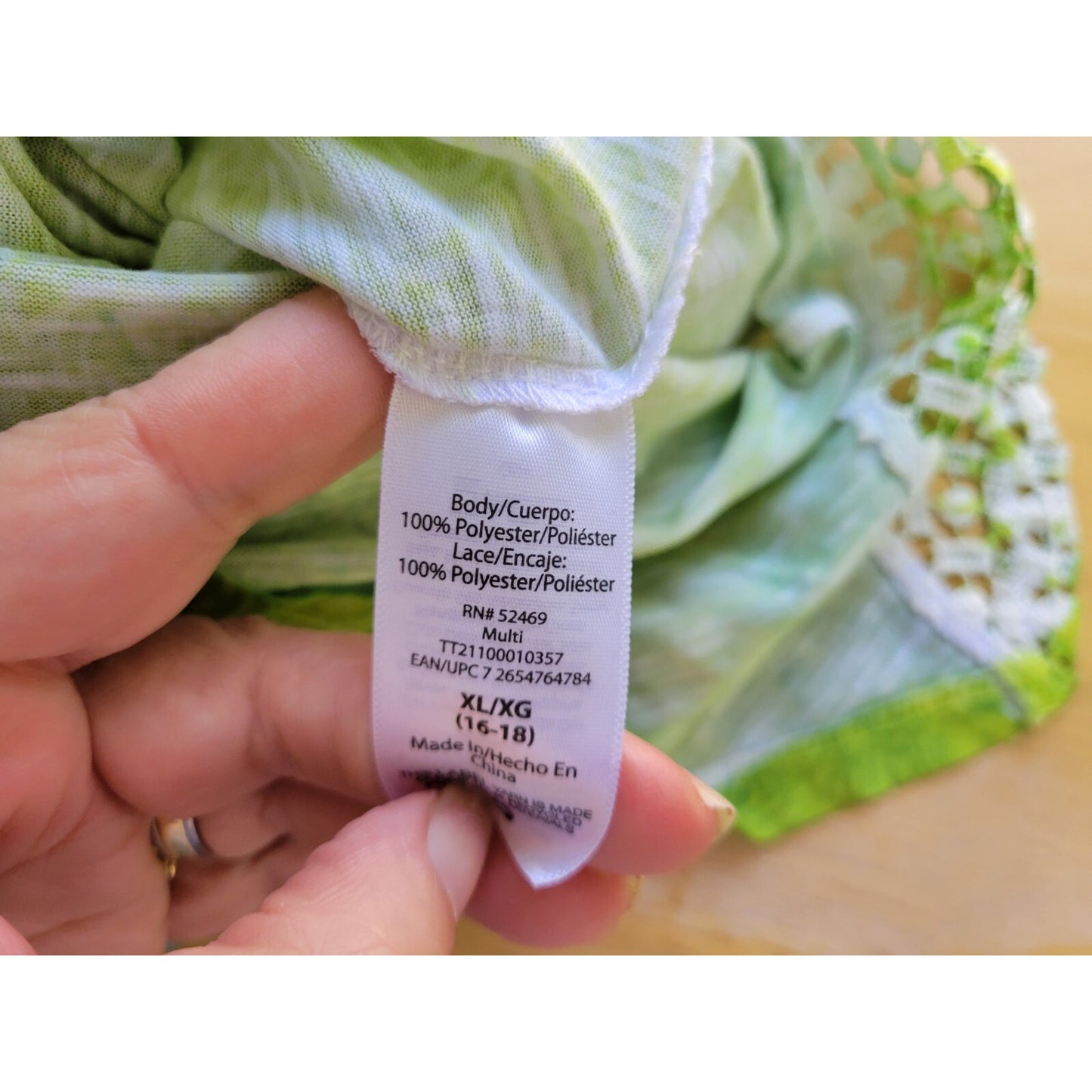 Time Tru Womens Top XL Tee Short Sleeve Lace Rhinestone Blue Watercolor Casual