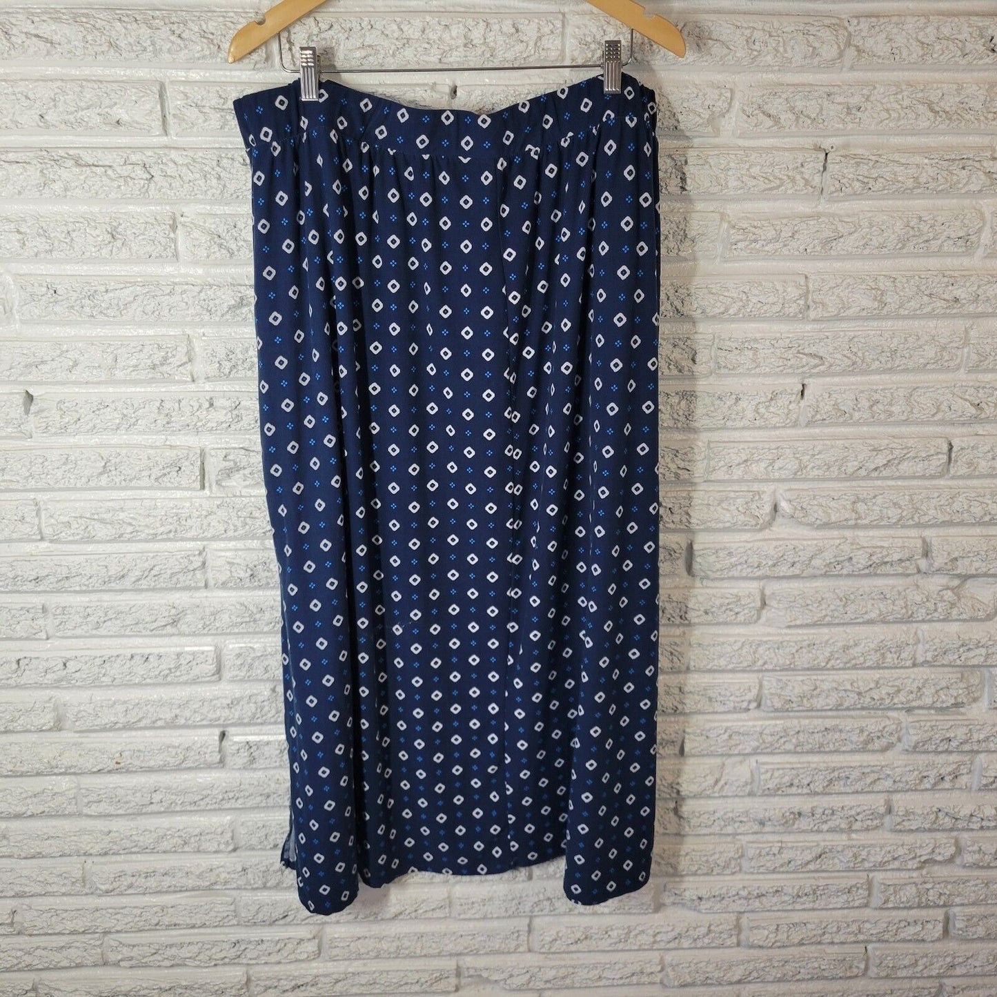 Terra Sky Women Skirt 3X Plus Pull On Midi ALine Blue Geometric Pockets Diamonds