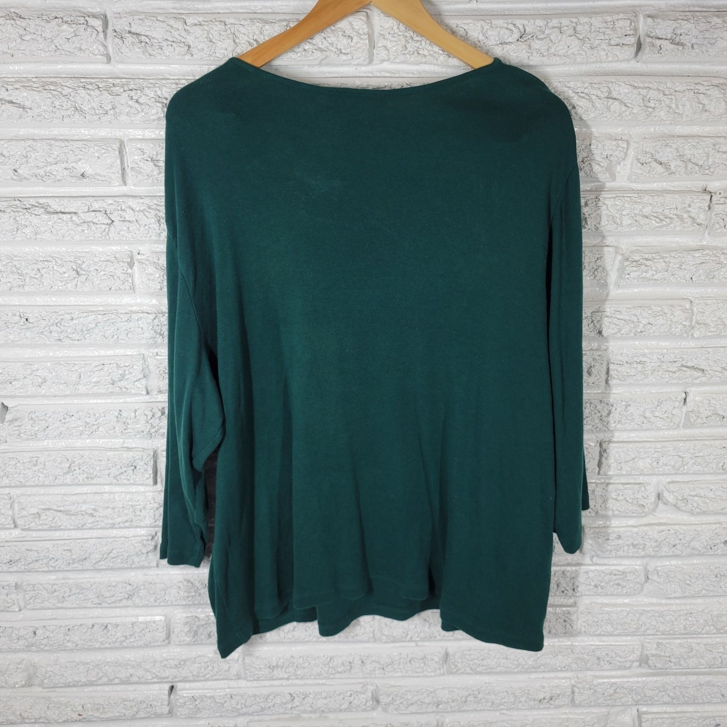 Christmas Karen Scott Womens Top 2X Plus 3/4 Sleeve Green Embroidered Rhinestone
