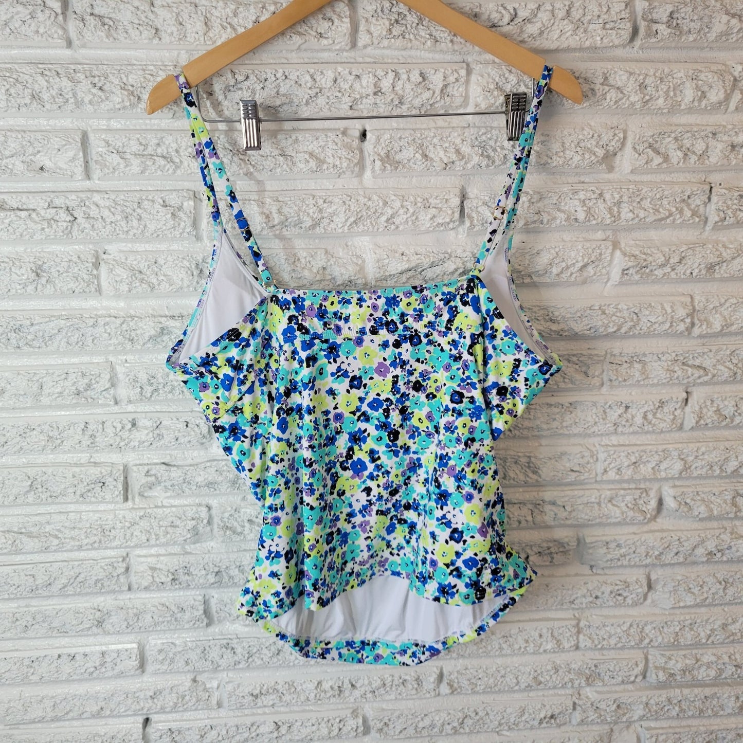 Anne Cole Womens Swim Top XXL Adjustable Spaghetti Blue Green Floral Underwire