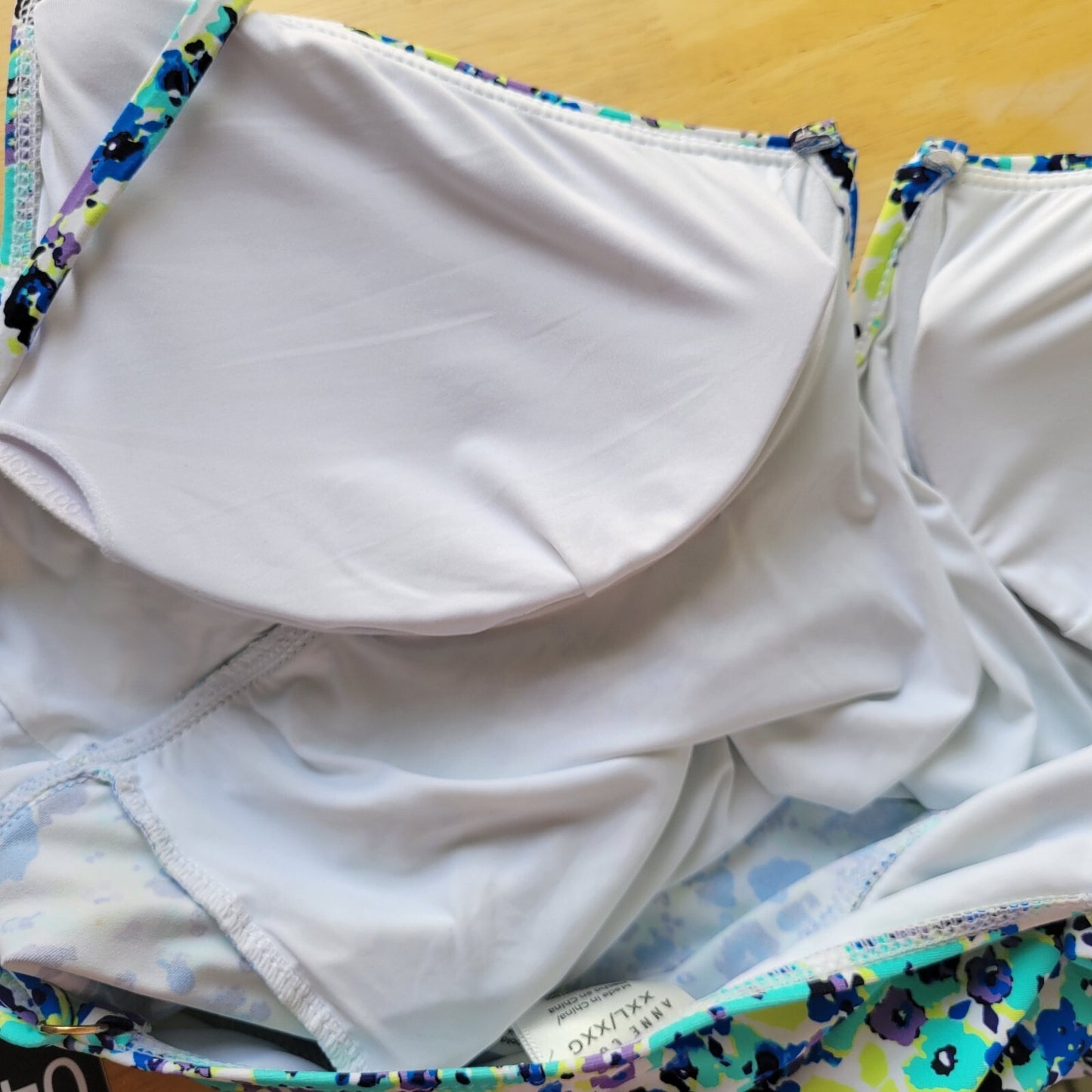 Anne Cole Womens Swim Top XXL Adjustable Spaghetti Blue Green Floral Underwire