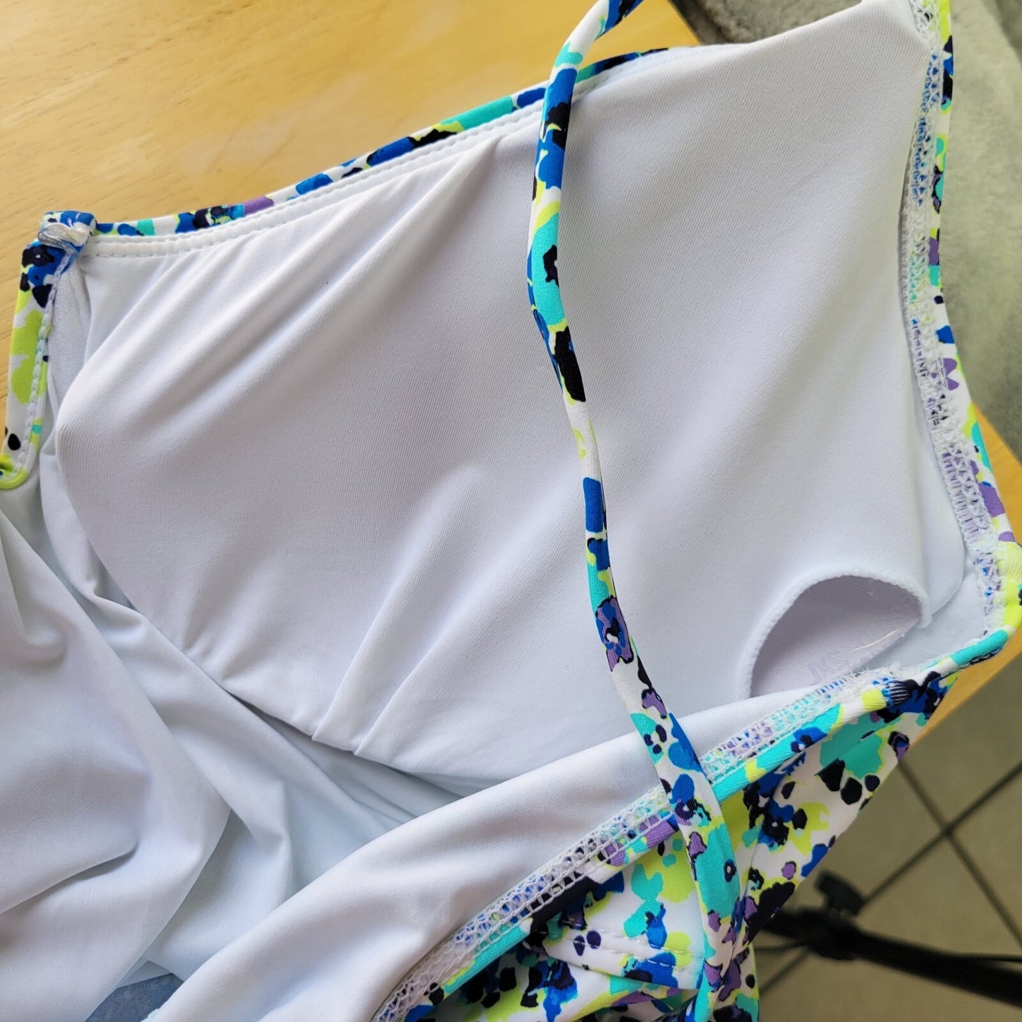 Anne Cole Womens Swim Top XXL Adjustable Spaghetti Blue Green Floral Underwire